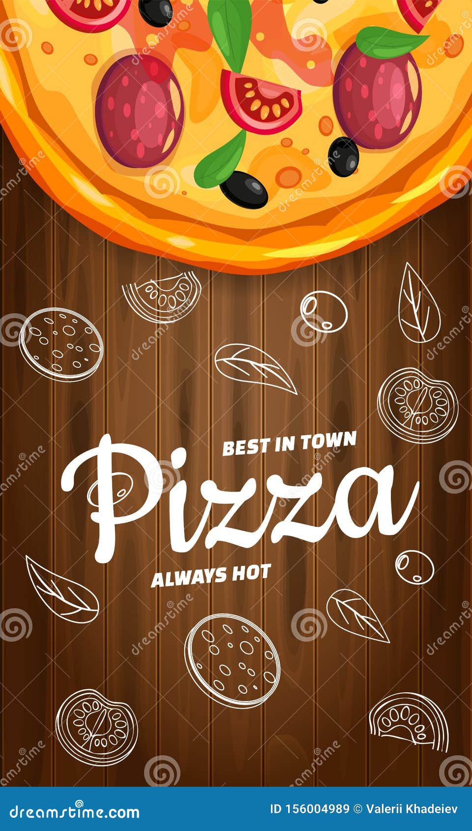 Pizza Pizzeria Italian Template Vertical Flyer Baner With Ingredients And Text On Wooden Background Fast Food Top View Stock Vector Illustration Of Design Banner