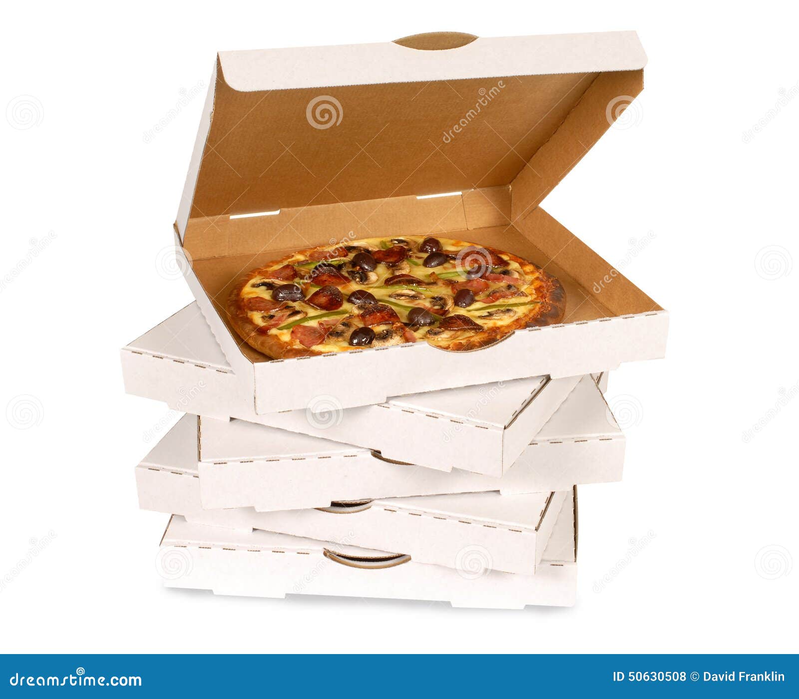 Pizza Boxes, White, Isolated Stacked Stock Photo Image of pile, open