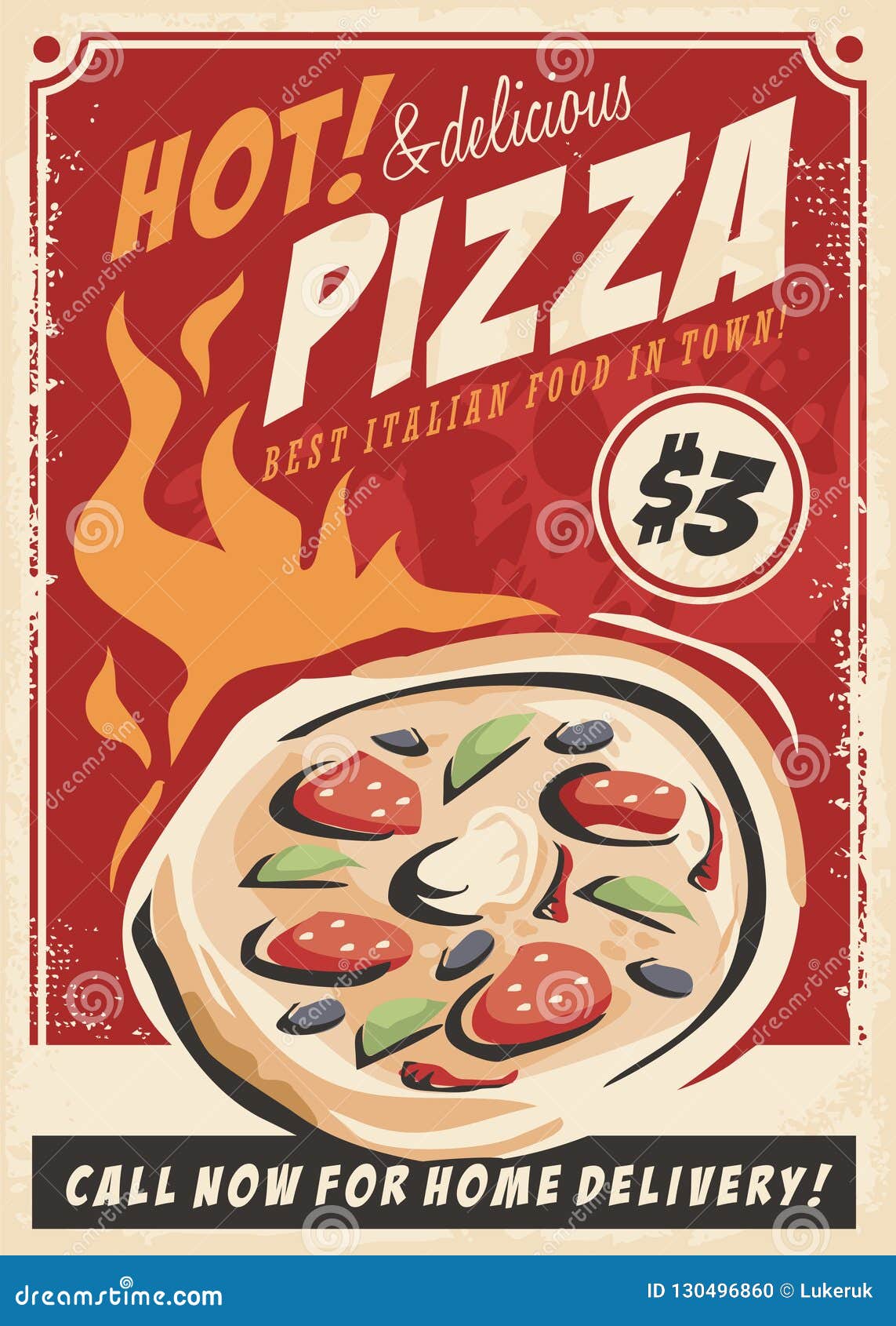 Pizza Promotional Poster For Italian Restaurant Stock Vector Illustration Of Flyer Delicious