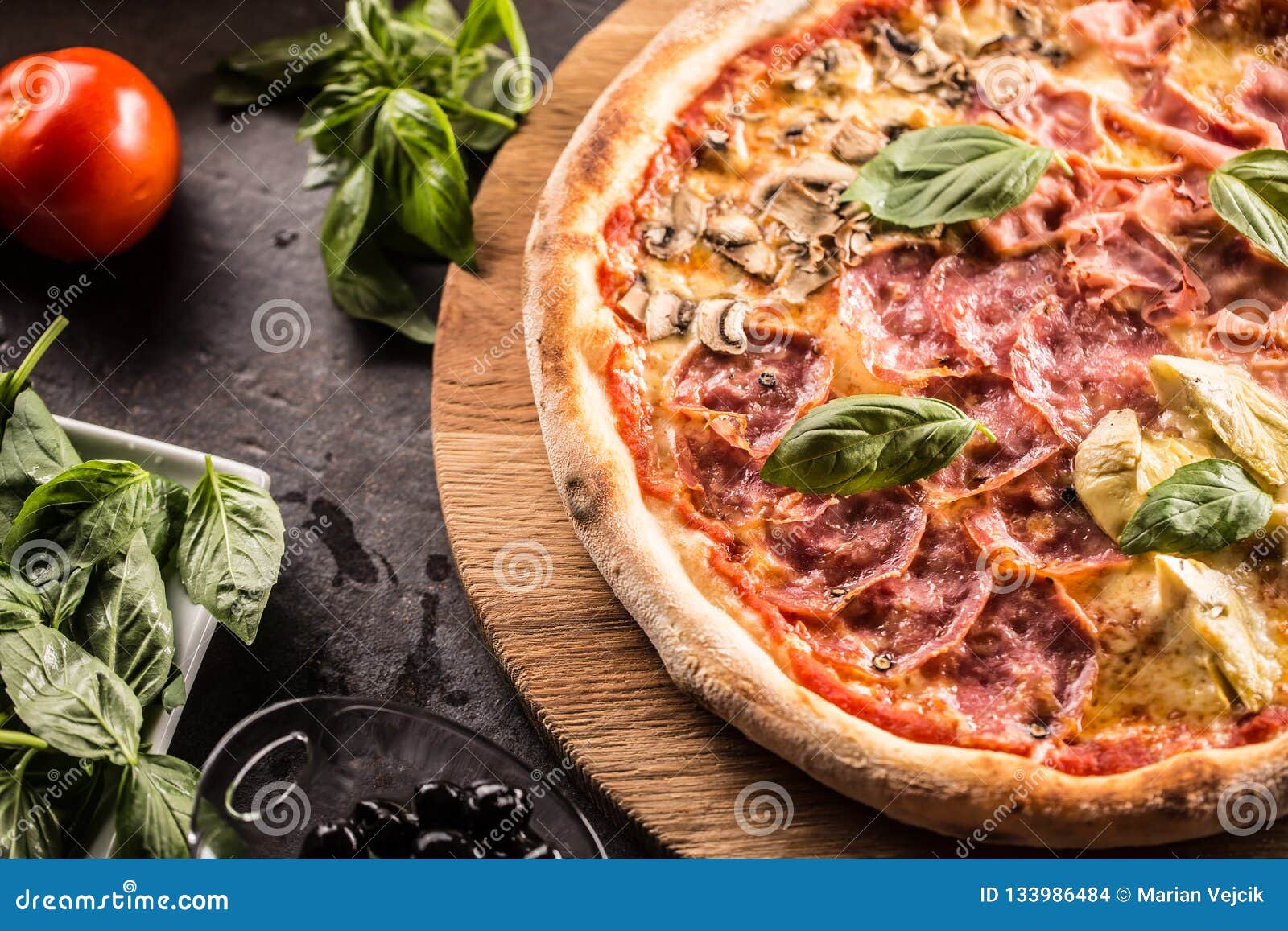 pizza quatro stagioni four seasons traditional italian meal from