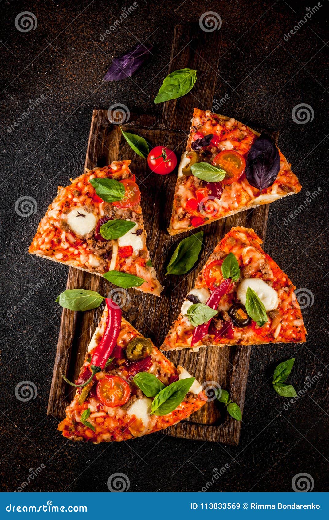 Pizza and red wine stock image. Image of snack, meat - 113833569