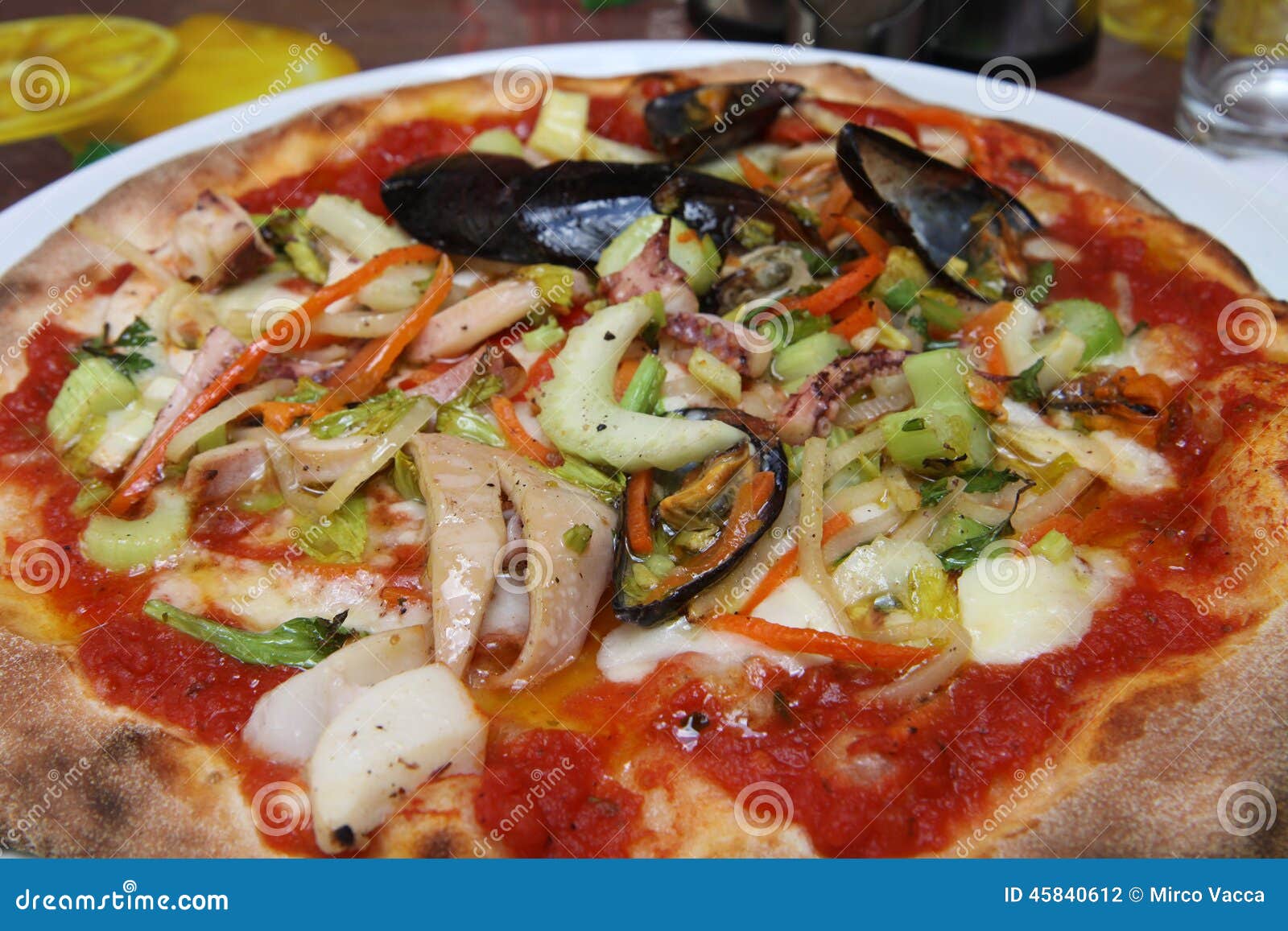 Pizza with sea fruits stock photo. Image of pizza, food 45840612