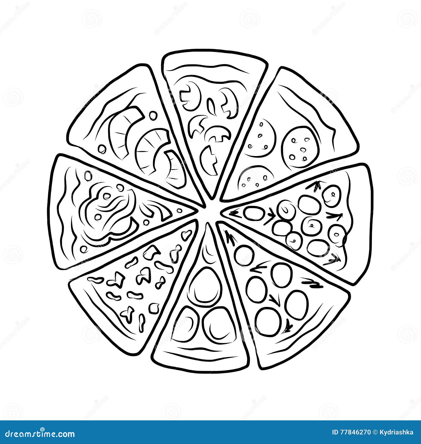 Pizza, sketch for your design. Vector illustration