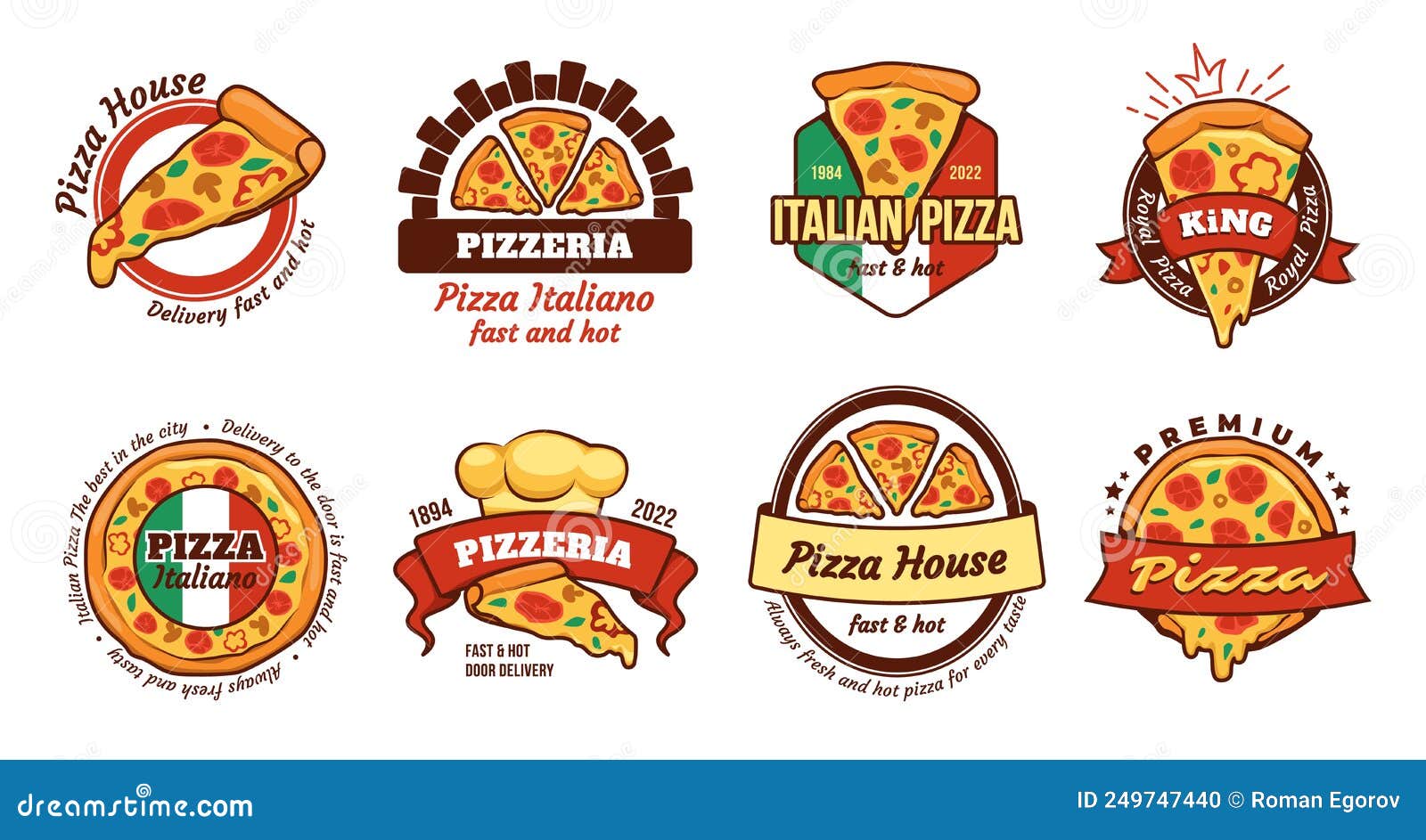 Pizza Slice Logo. Hot Fastfood for Italy Shop. House Kitchen
