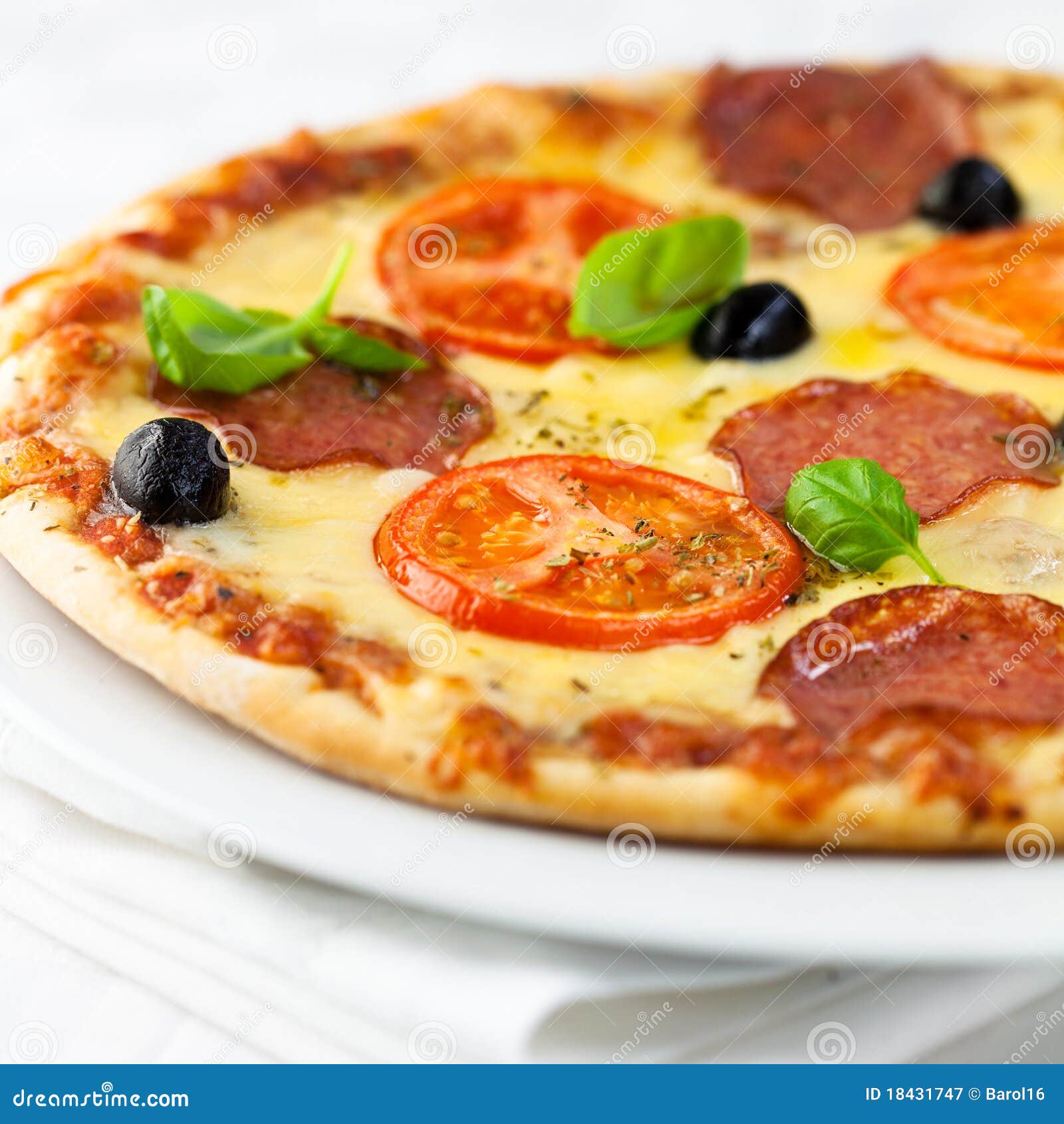 Pizza with Tomato and Salami Stock Image Image of cheese, food 18431747