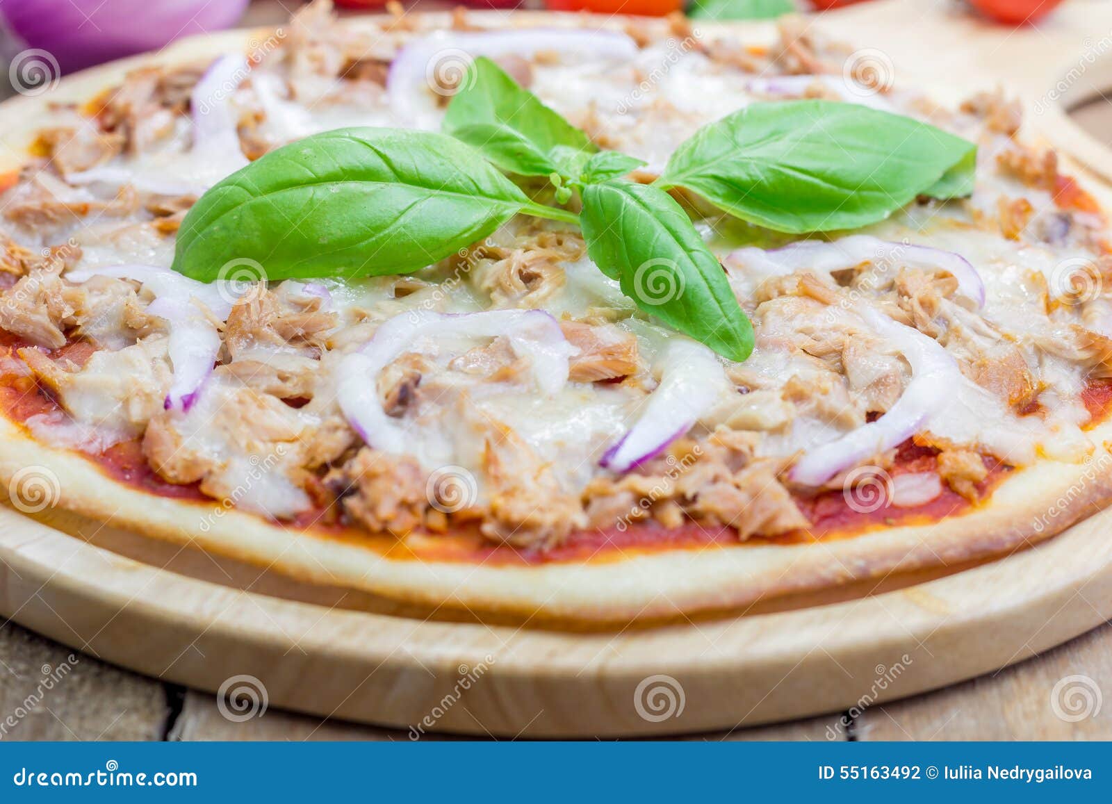 Pizza with Tuna Fish on a Wooden Board Stock Photo Image of fish
