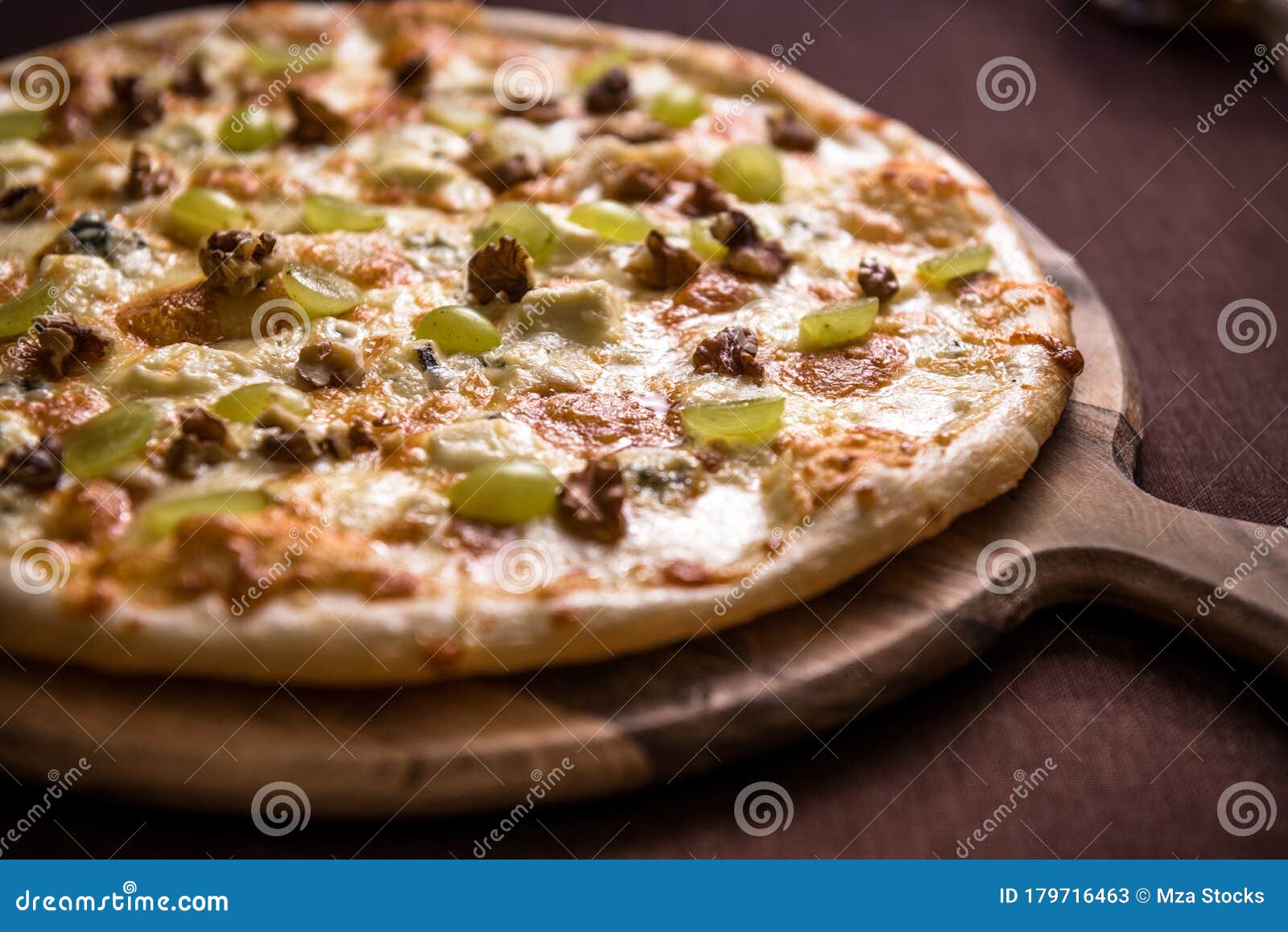 Pizza with Various Cheese, Walnuts and Grapes Stock Image Image of