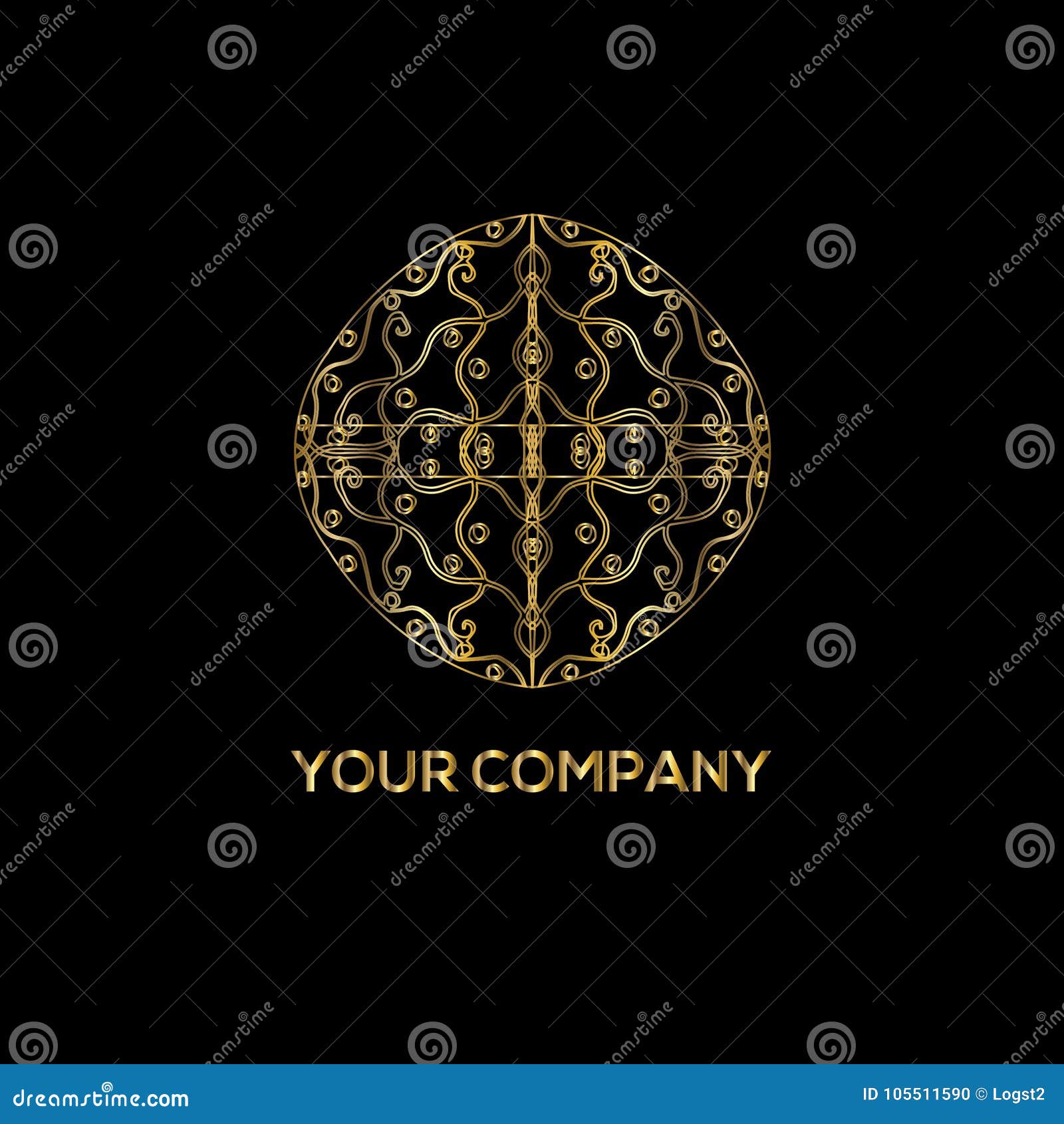 pizza  emblem. linear golden ornament