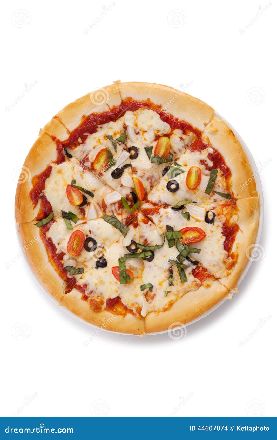 Pizza vegetal isolada no branco com trajetos de grampeamento