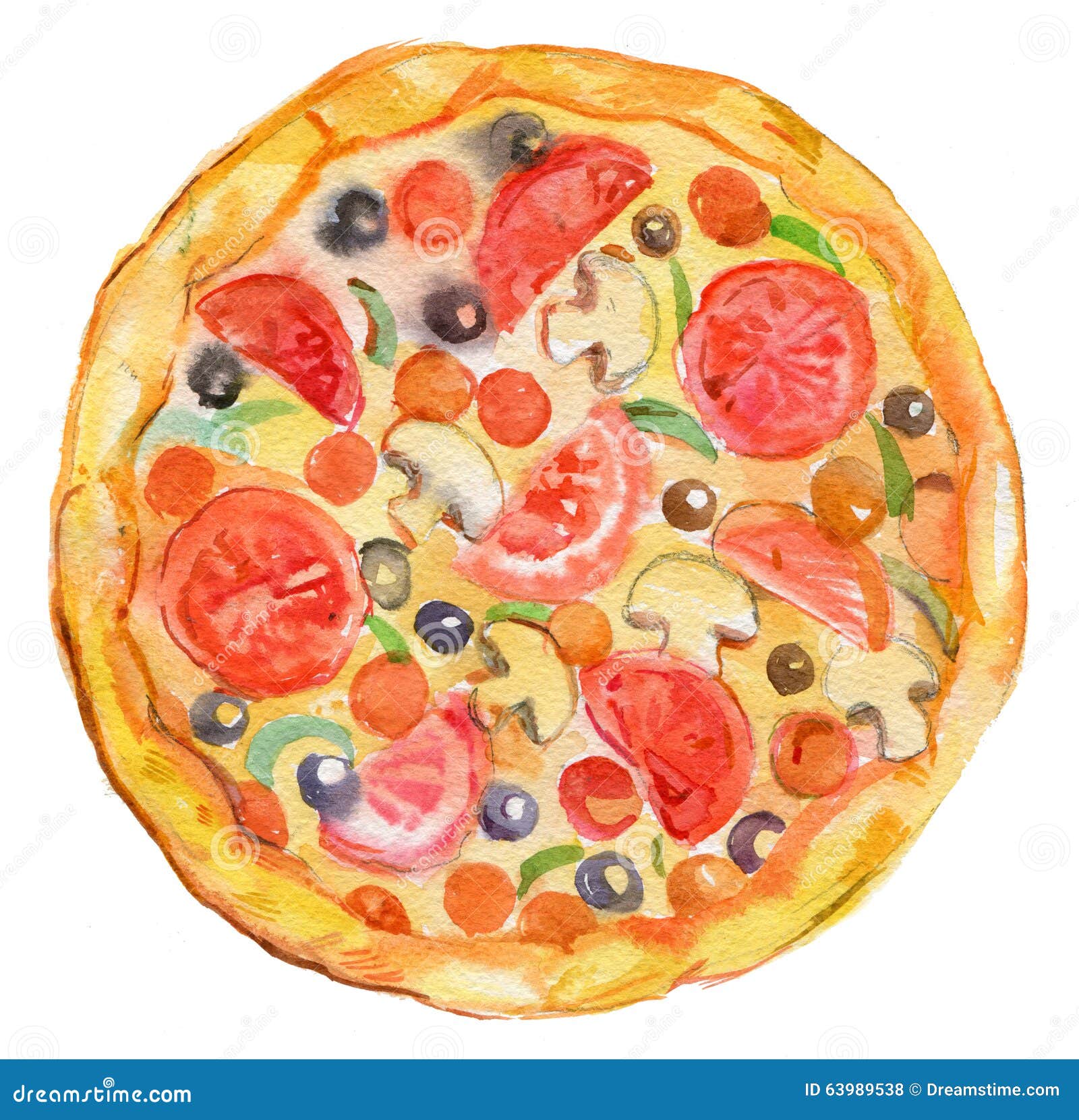 Watercolor Pizza. Vector Illustration | CartoonDealer.com #78978612