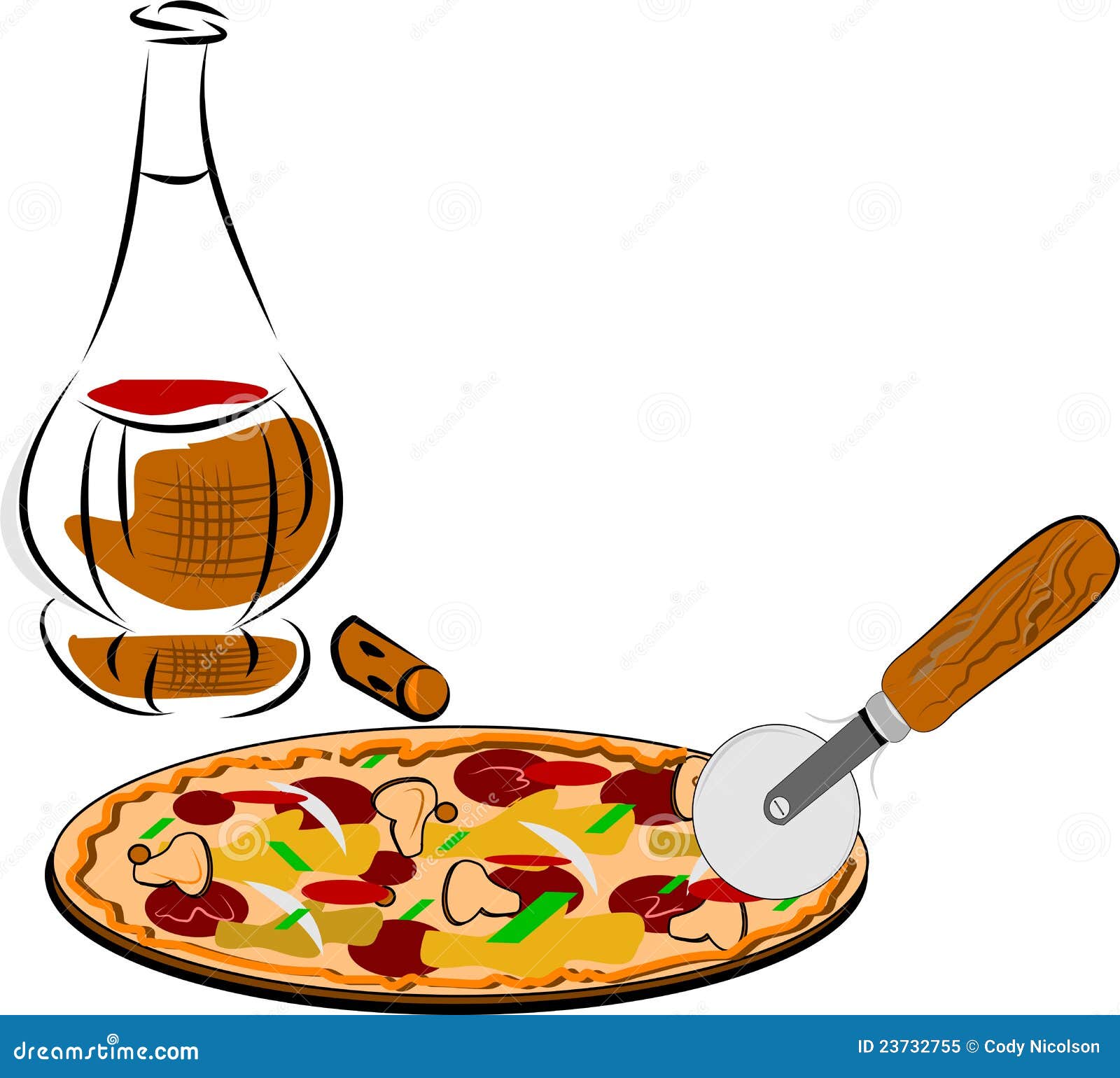 Pizza and wine stock vector. Illustration of concept - 23732755