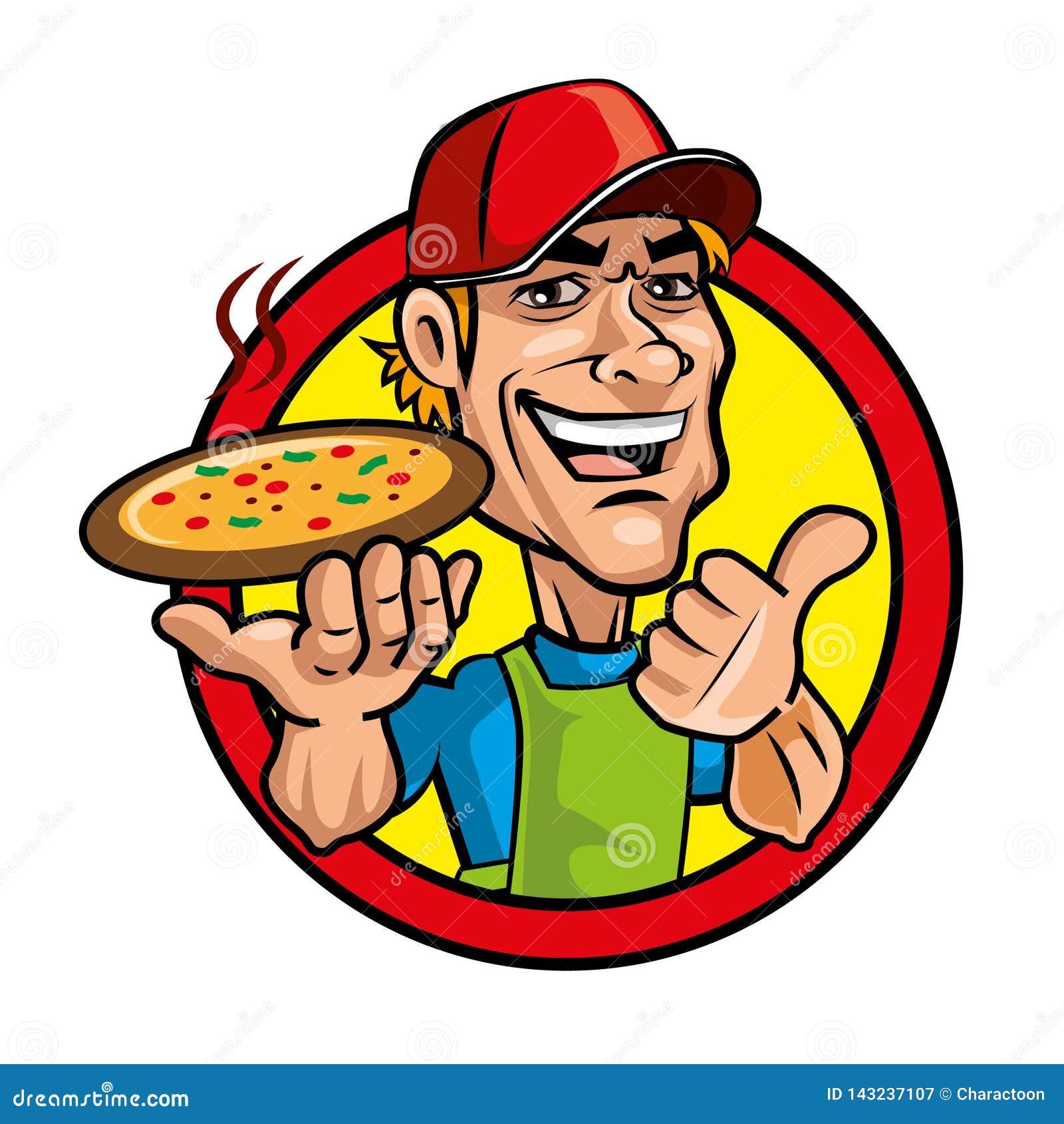 Pizzakoch Mit Roter Kappe, Mit Einer Yummy Pizza, Gutes ...