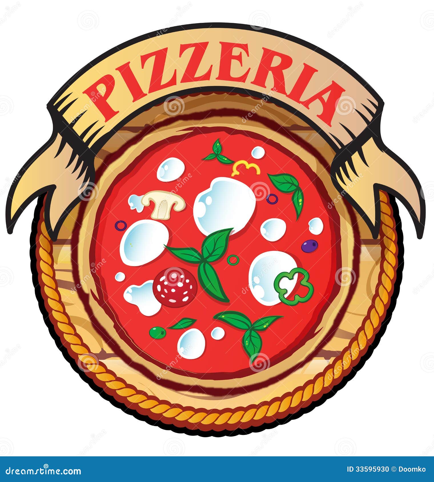 Pizzeria symbol project with wood background.