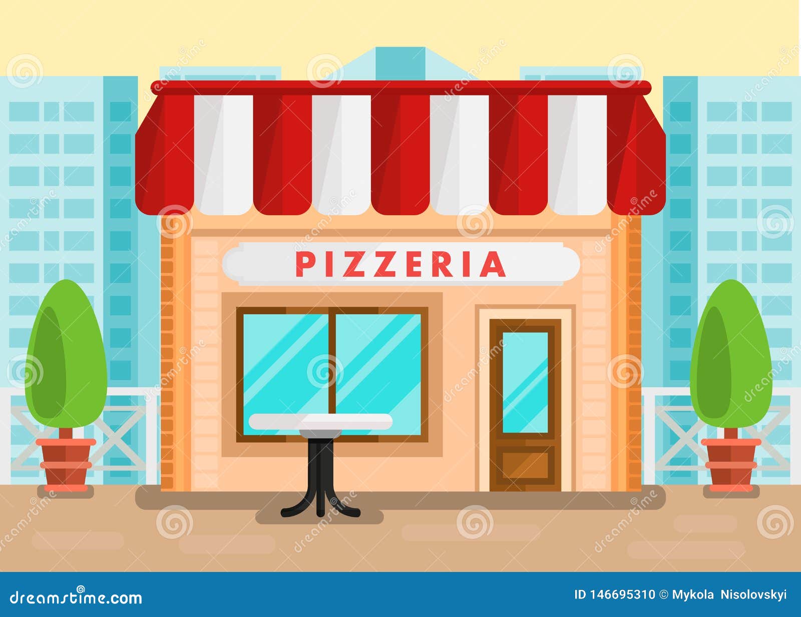 Pizzeria Outdoor Seating Cartoon Illustration Stock Vector - Illustration  of fast, city: 146695310