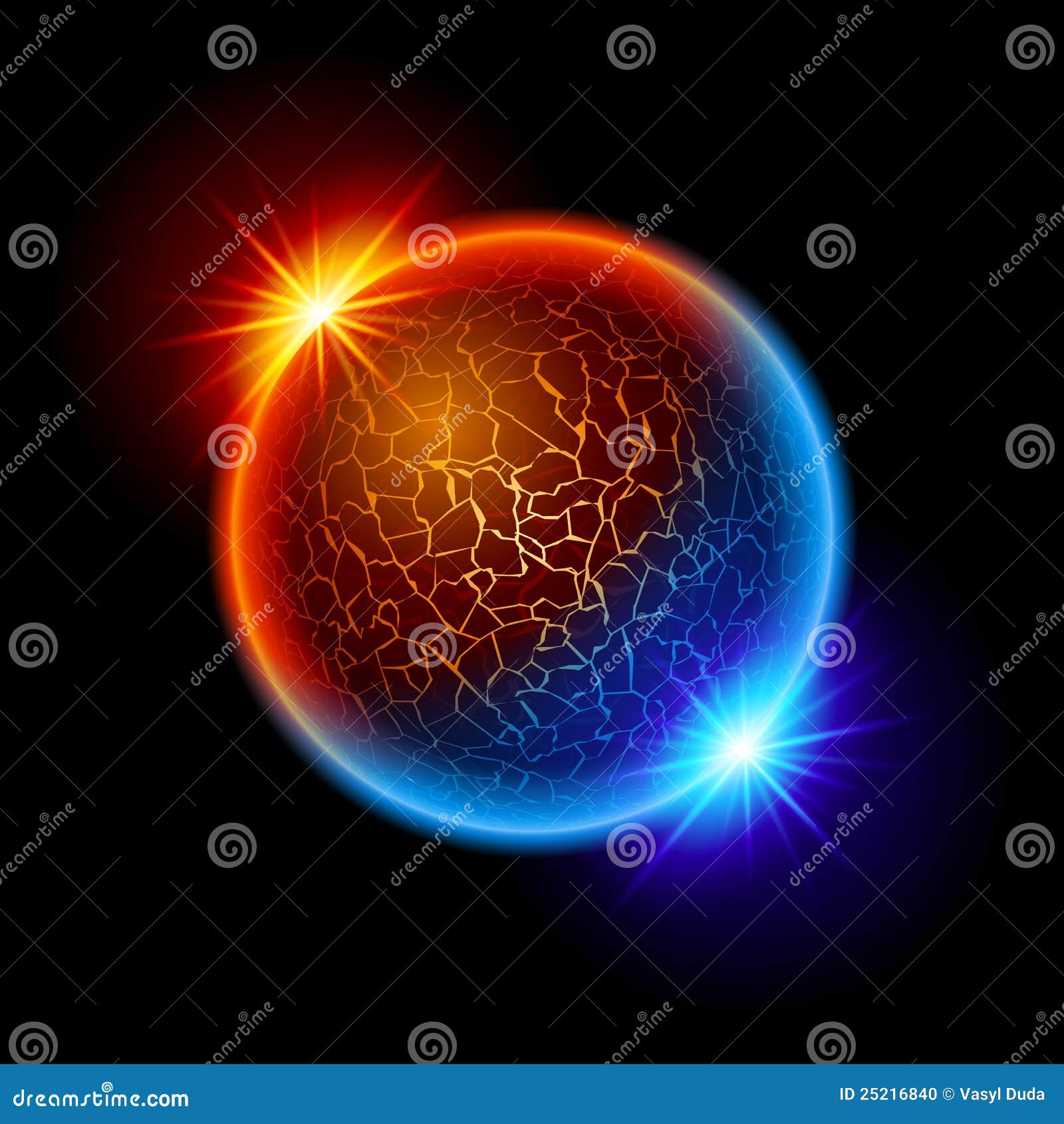 Piłki ogienia lodu planeta. Tła balowego czerń ogienia lodu ilustracyjna planeta grać główna rolę dwa