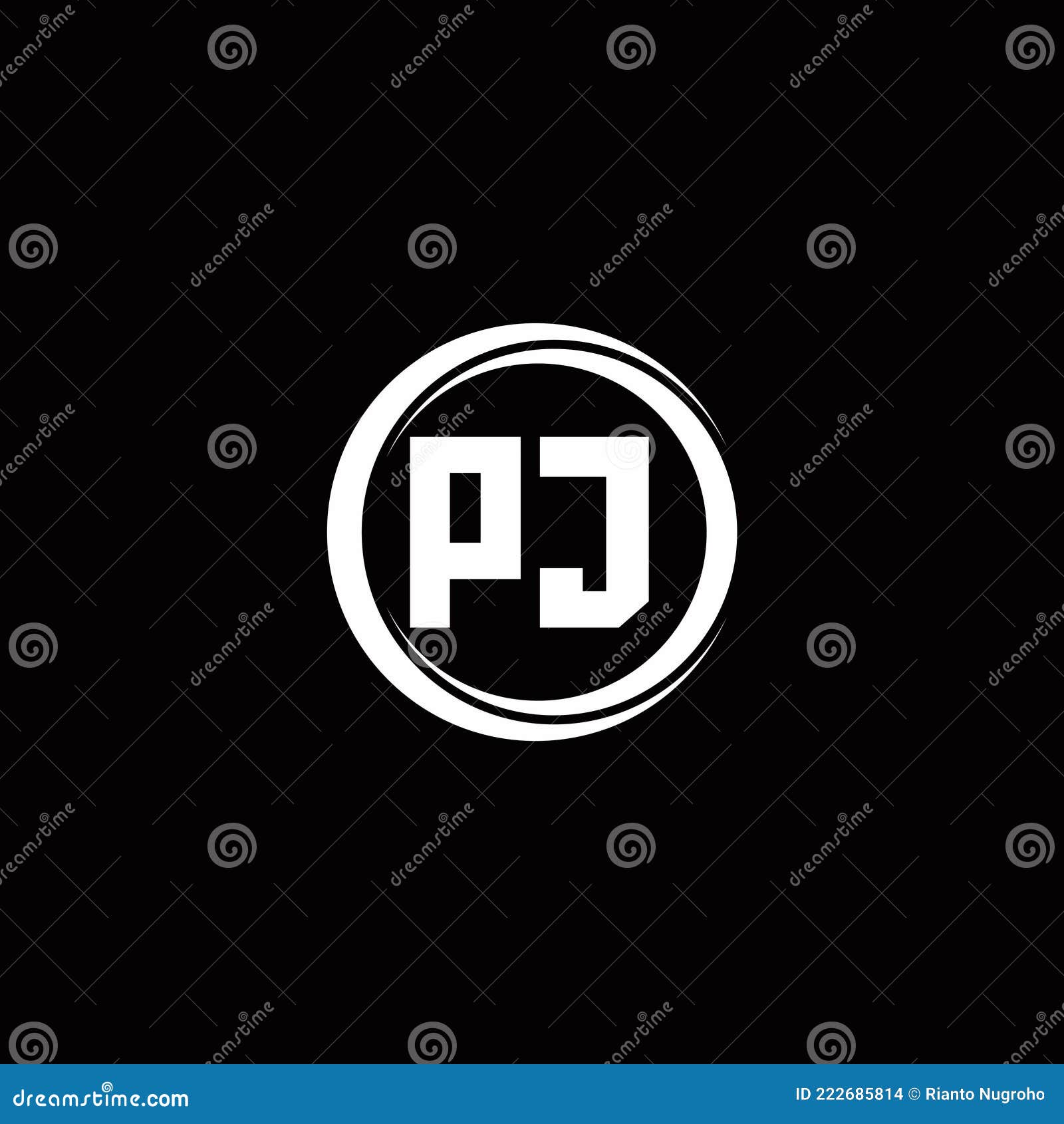PJ Logo Initial Letter Monogram with Circle Slice Rounded Design