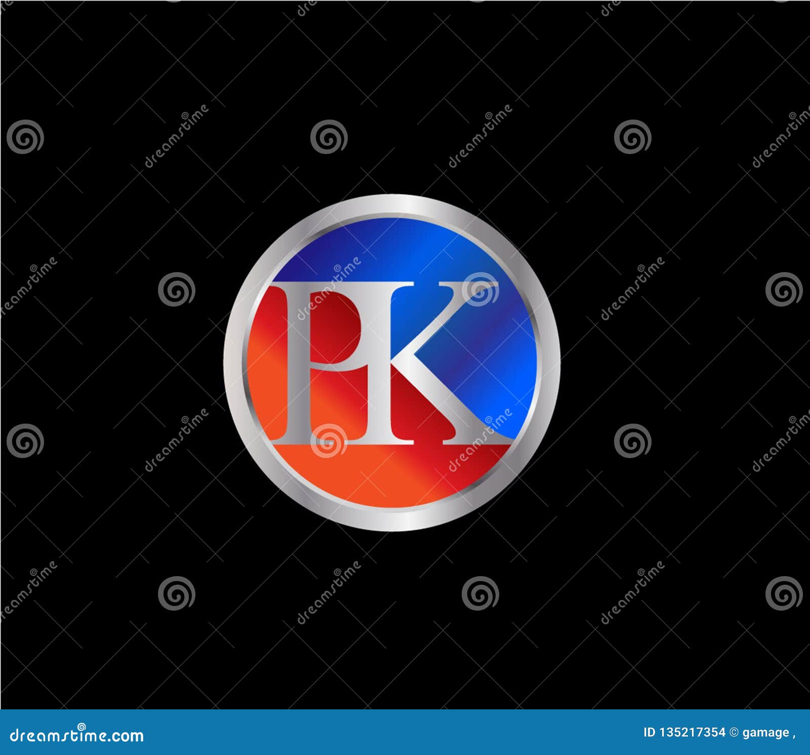 pk initial circle  silver red blue color later logo 