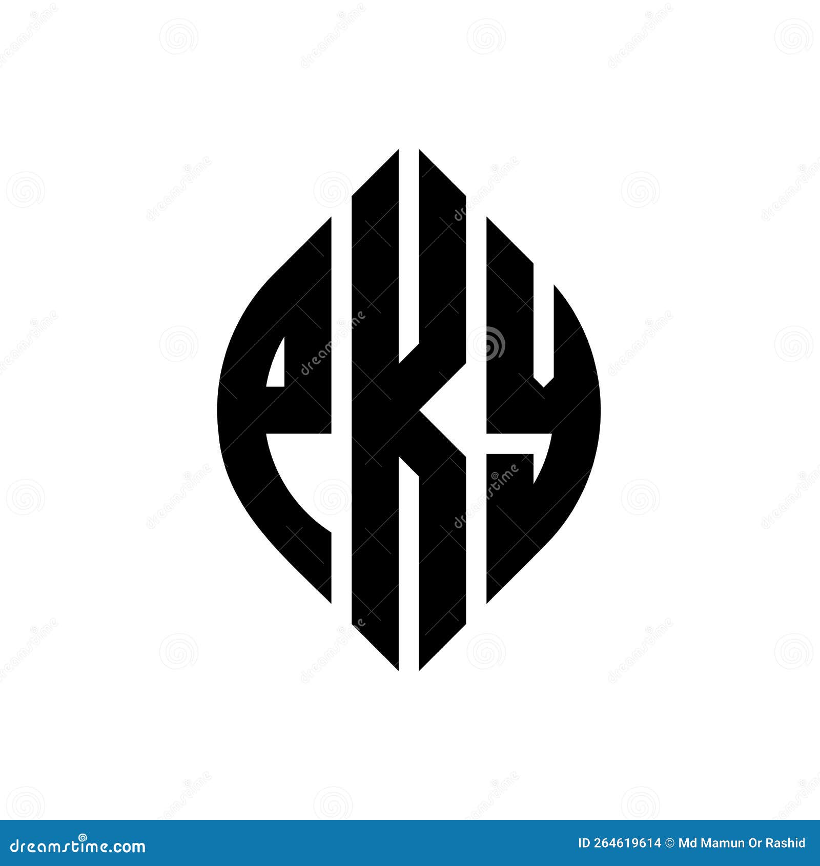 pky circle letter logo  with circle and ellipse . pky ellipse letters with typographic style. the three initials form a