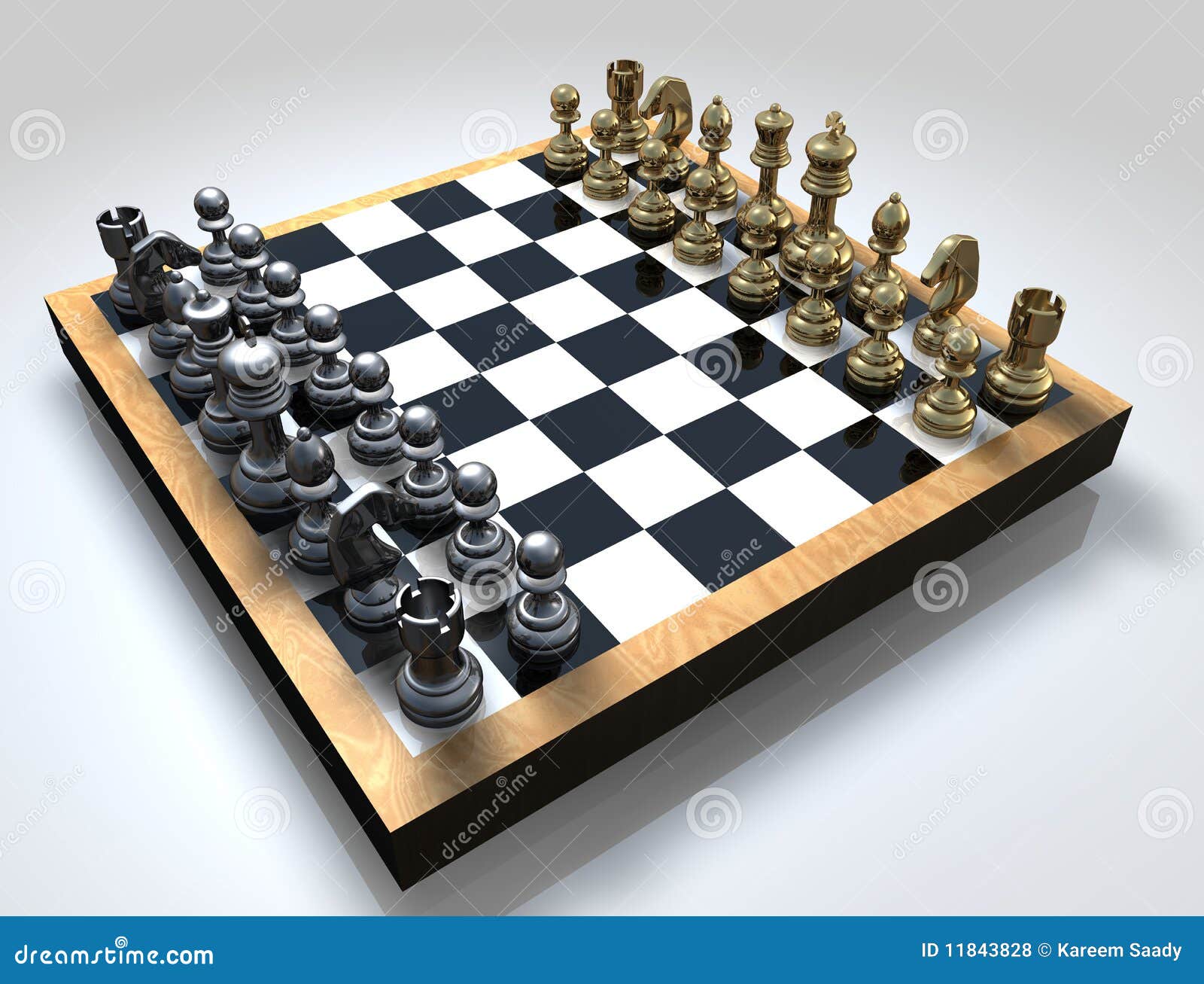 Tabuleiro de xadrez dourado com peças primorosamente desenhadas em