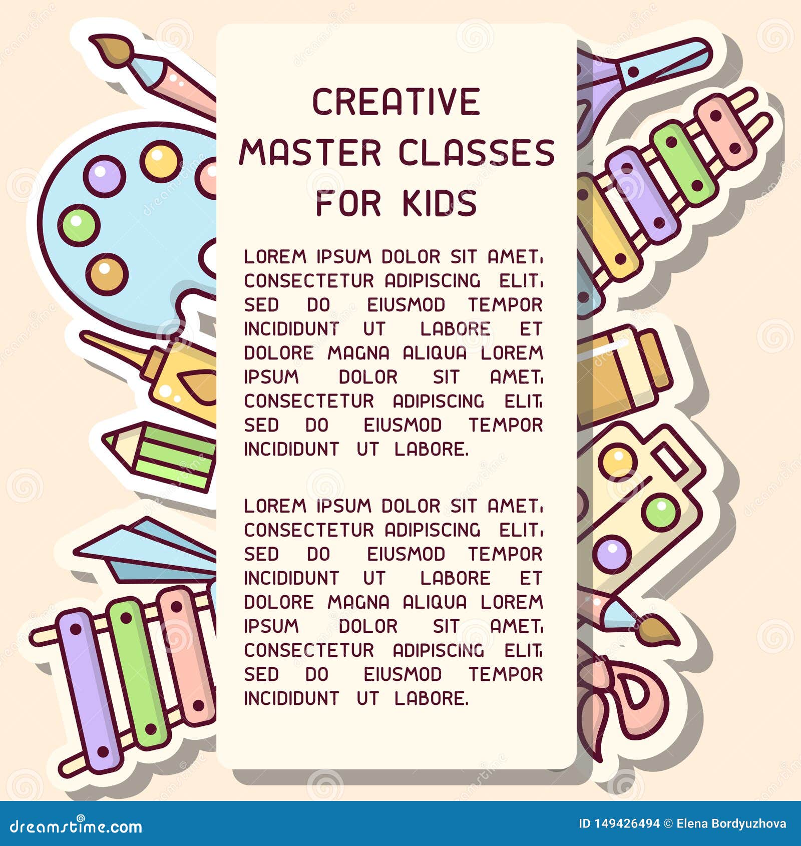 Placard Concept with Things for Kids Creative Activity and Master