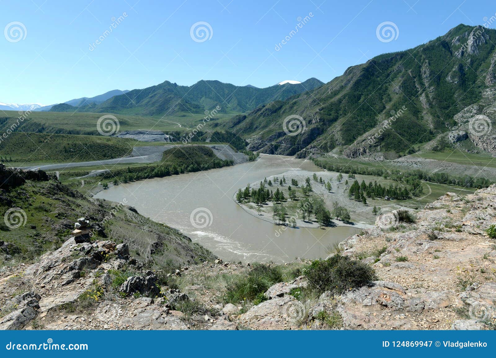 Place Of The Confluence Of The Rivers Katun And Chuya In Altai