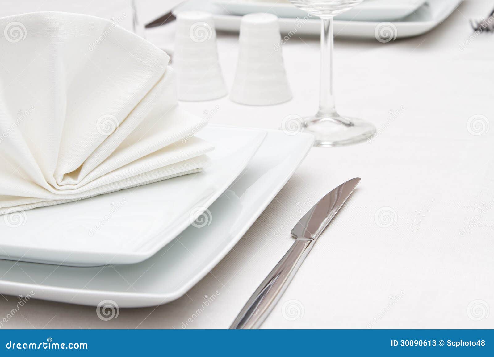 Setting with White Crockery and a Wine Glass Stock Image Image of