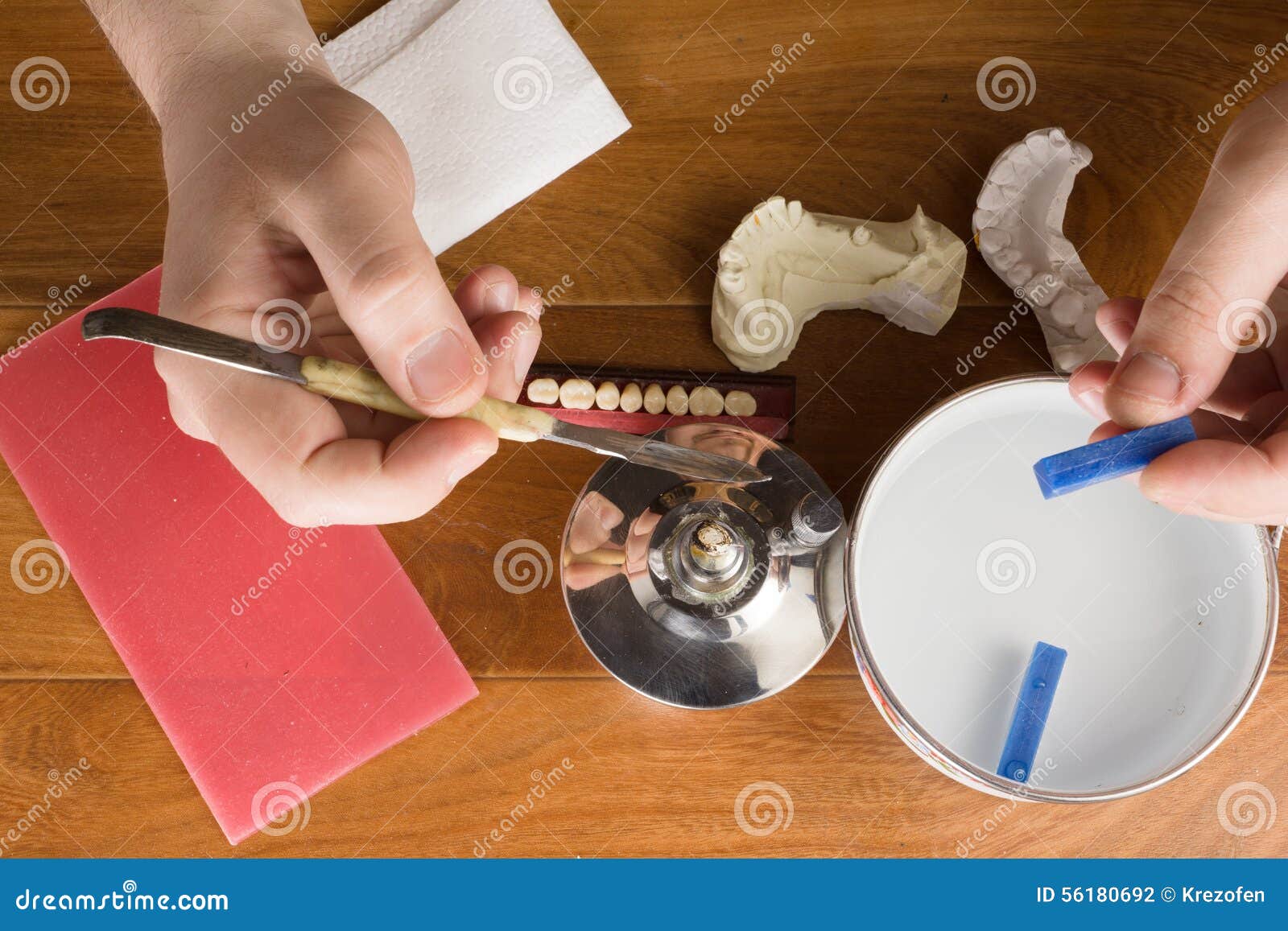 Place of Work of the Dental Technician with Hands Stock Photo - Image