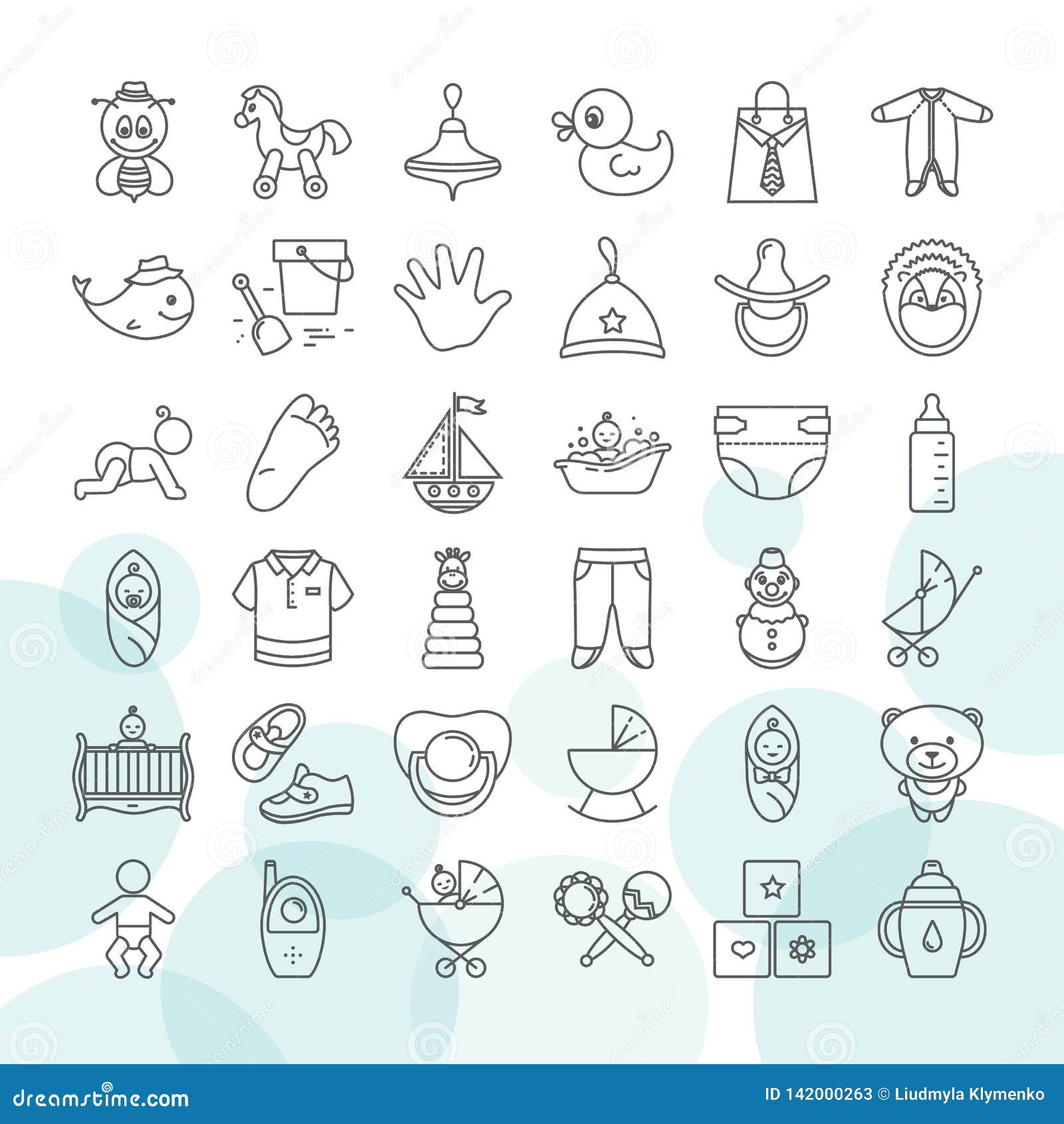 Placez De L Ensemble D Icone De Jouets Et De Vetements De Bebe D Isolement Sur Un Fond Blanc Illustration De Vecteur Illustration Du Bicyclette Isolement