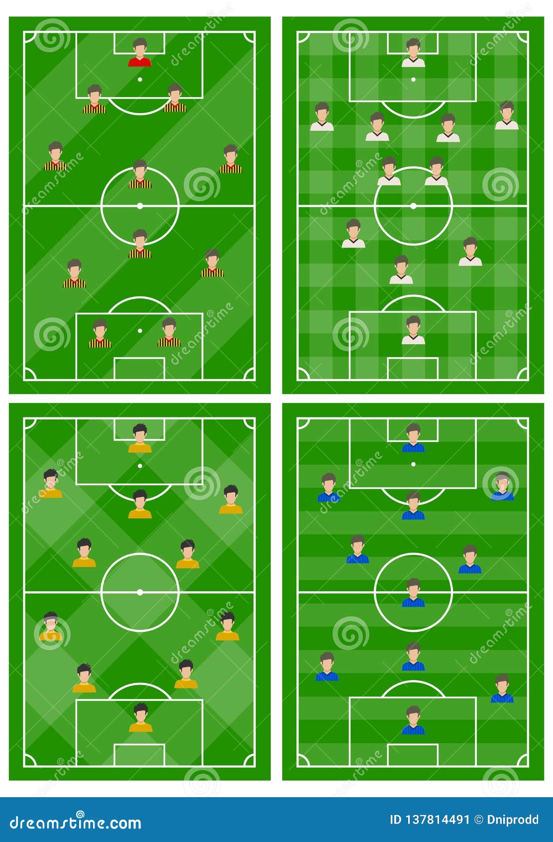 Dessin Terrain De Foot Avec Joueurs Placez De Quatre Terrains De Football Avec Un Plan Différent Des Joueurs Sur Le Champ Illustration de Vecteur - Illustration du concurrence, plan: 137814491