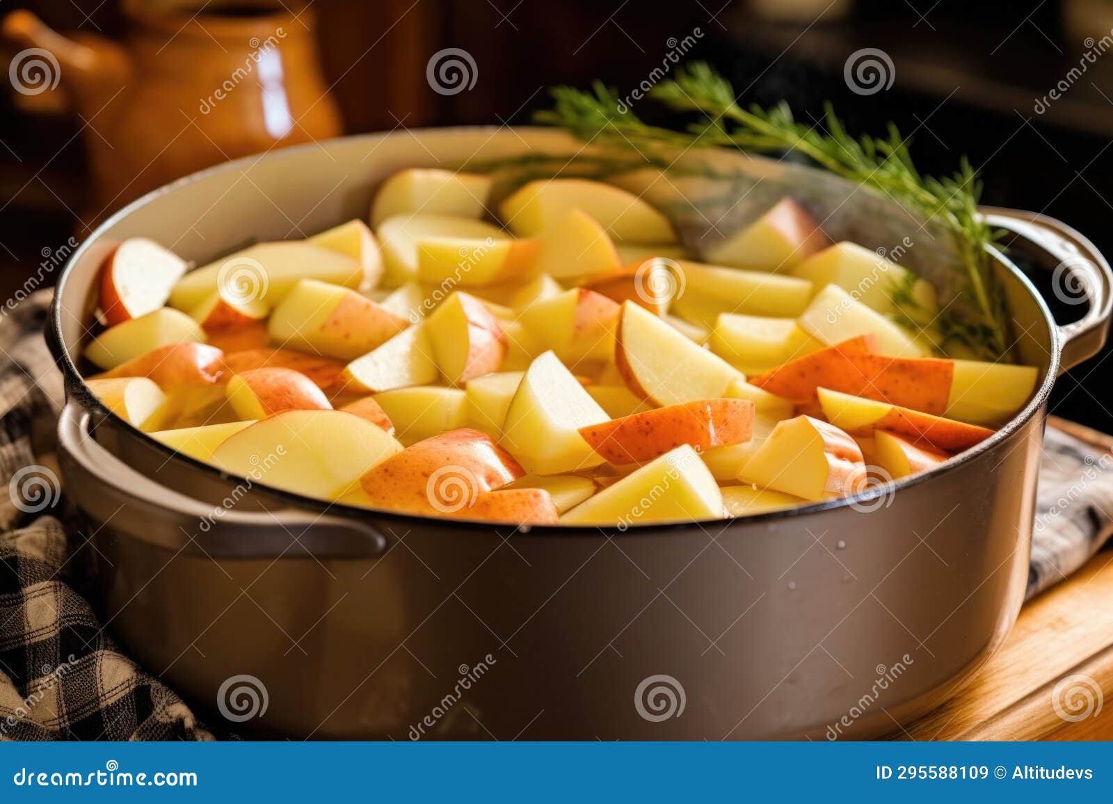 Placing Sliced Potatoes Around the Pot Roast Stock Image Image of