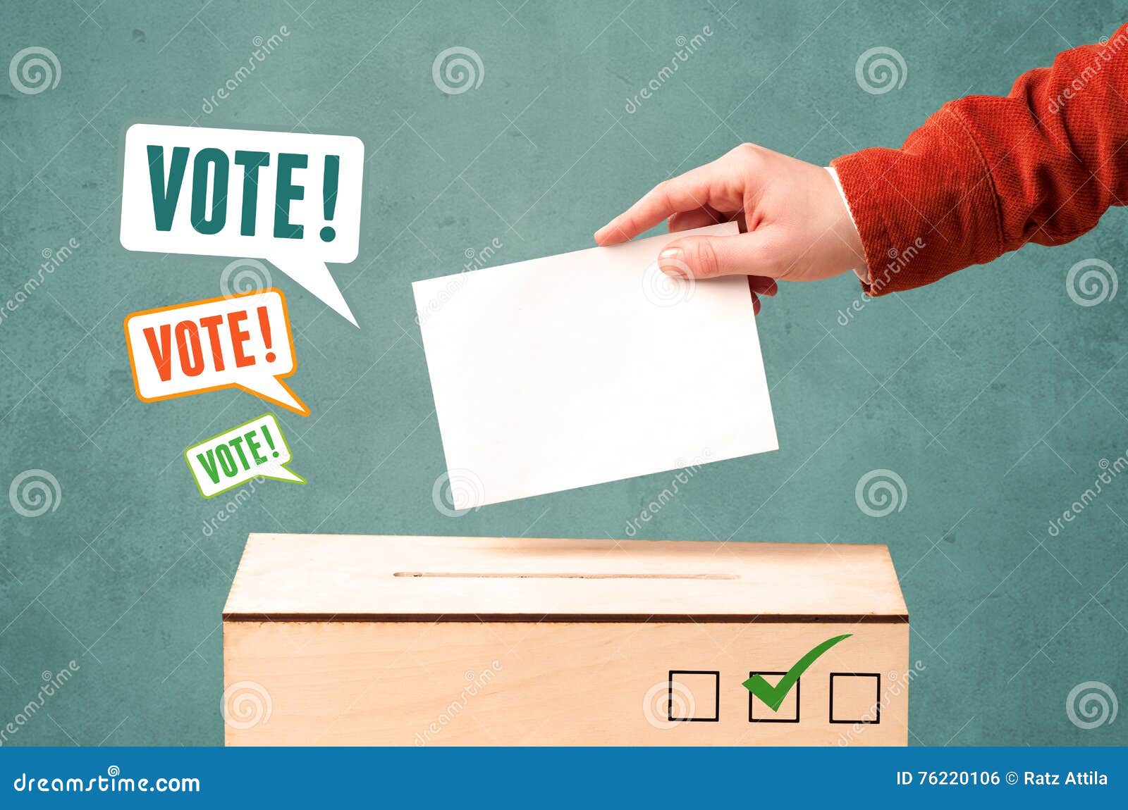Placing a Voting Slip into a Ballot Box Stock Photo Image of