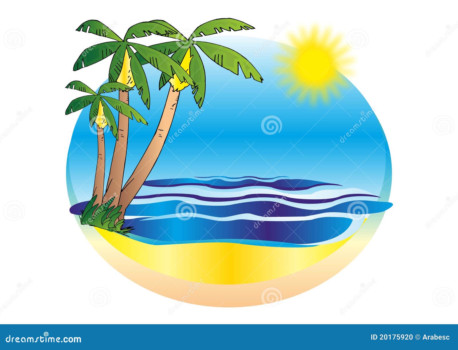 Plage ensoleillée tropicale - illustration sur le blanc