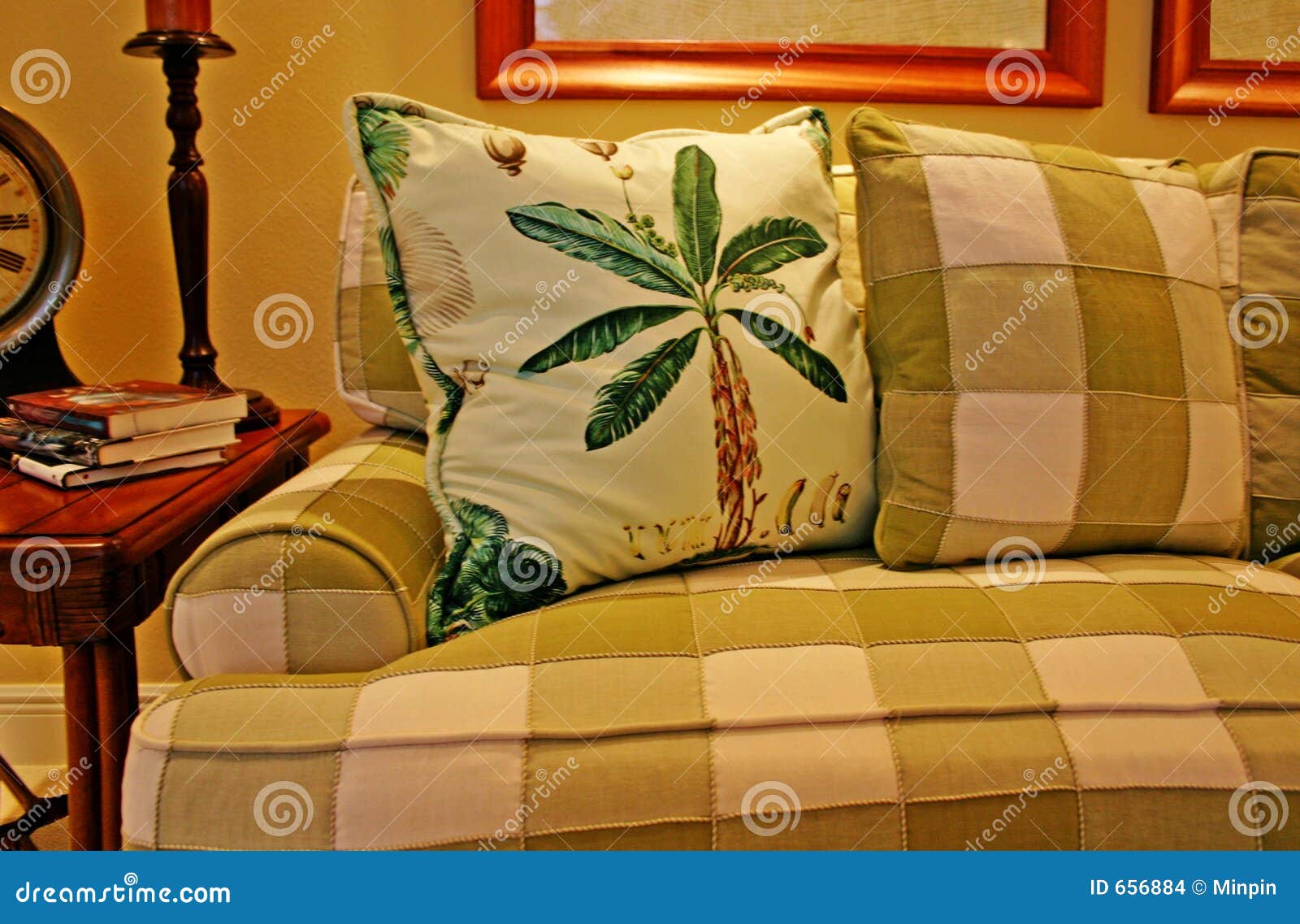 Plaid sofa and pillows stock photo. Image of furniture 656884