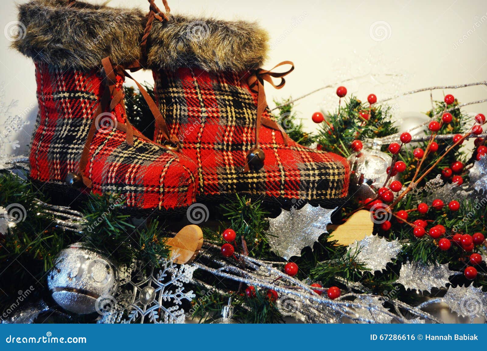Plaid Winter Boots stock photo. Image of festive, seasonal - 67286616