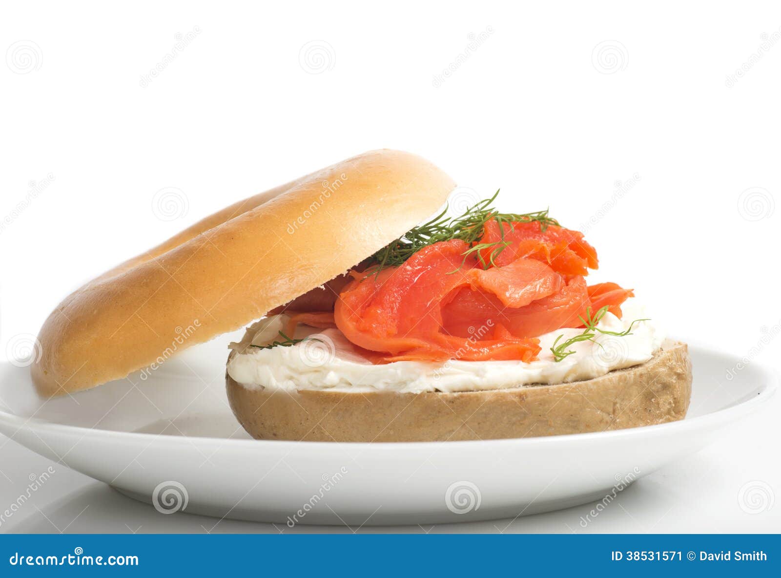 Plain Bagel with Cream Cheese, Salmon and Dill Stock Image Image of