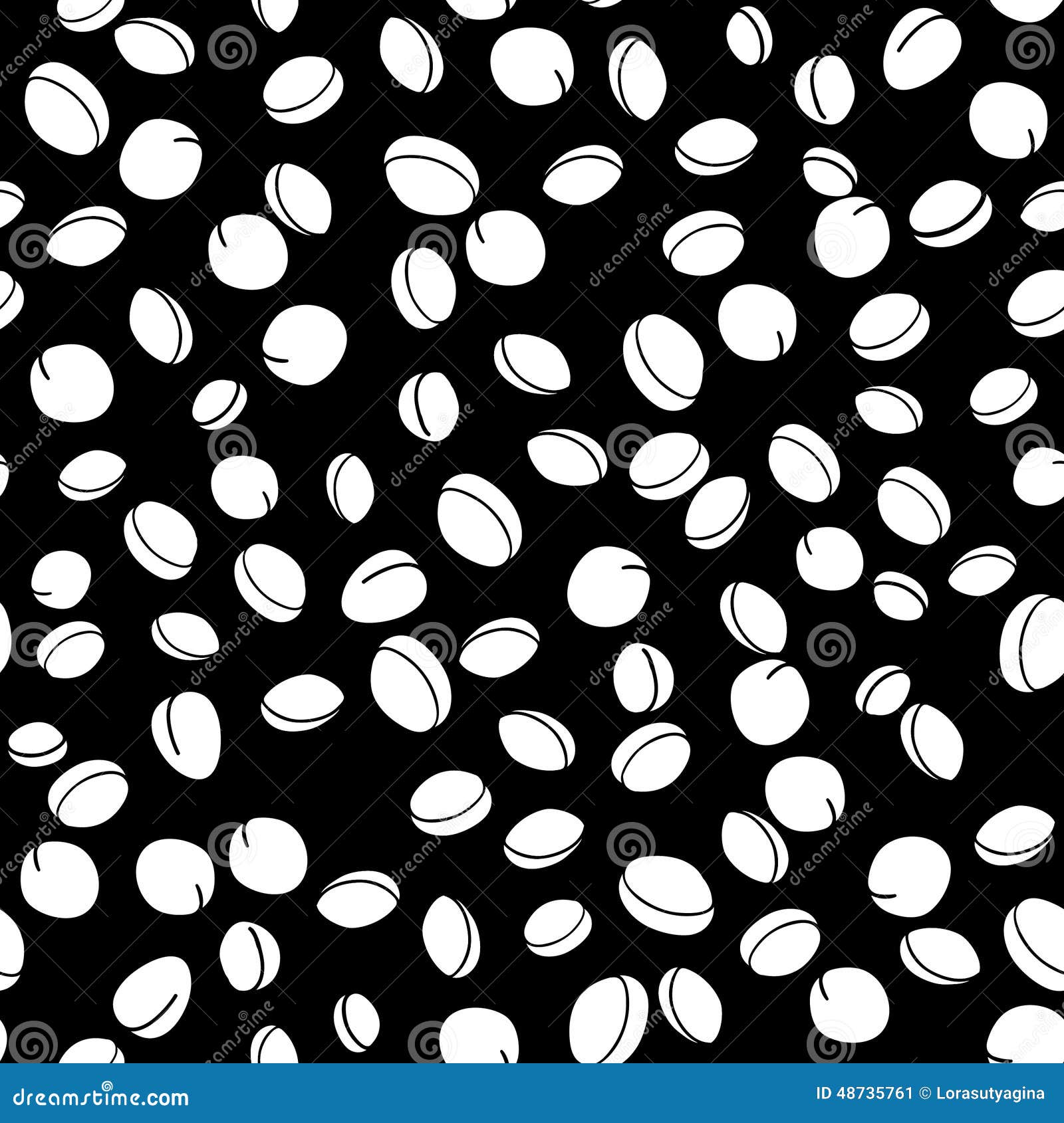 Plain Black and White Seamless Pattern with Plums or Apricots. Simple Monochrome background with apricots on a black background.