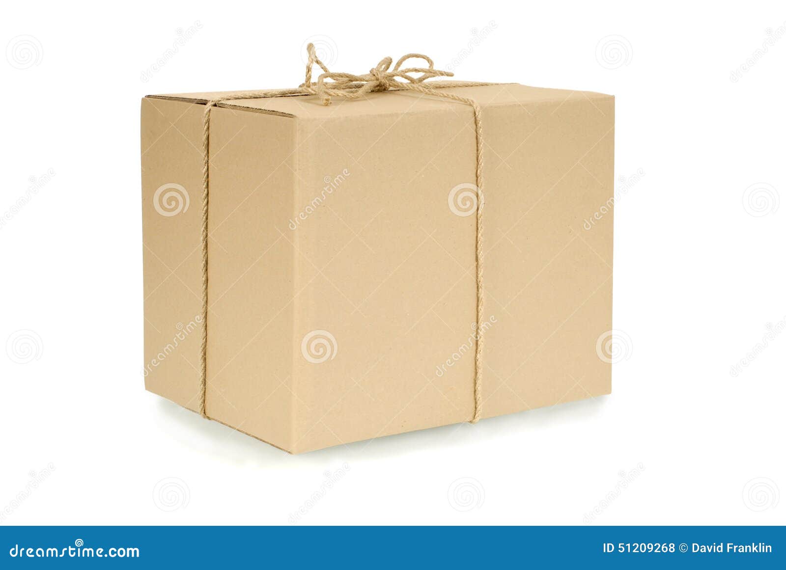 Carboard Box Tied with Rope Isolated on White Background, Copy