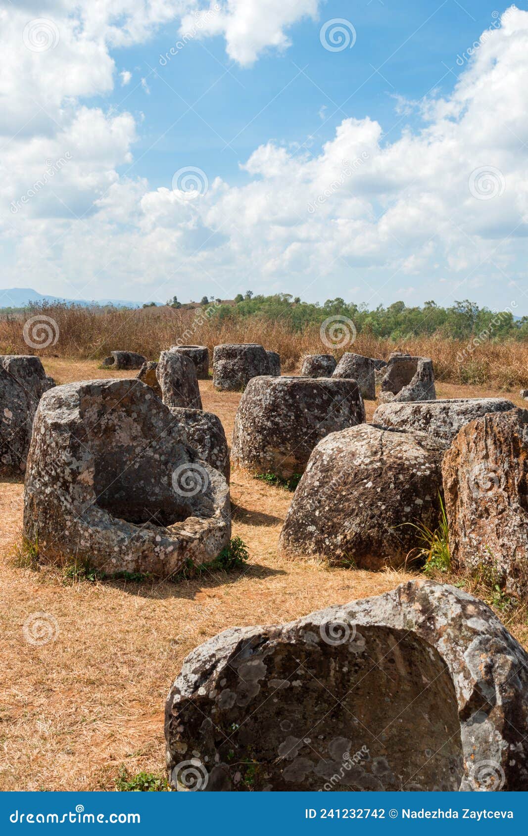 plain of jars - unique archaeological landscape destroyed from cluster bombs. xieng khouang province, laos