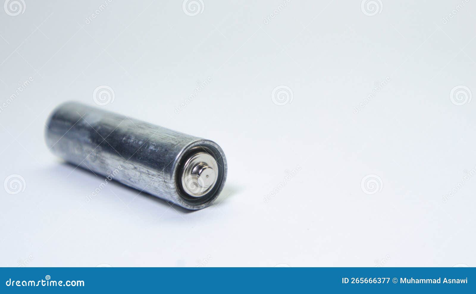 plain silver aa size battery, selected focus,  on white background