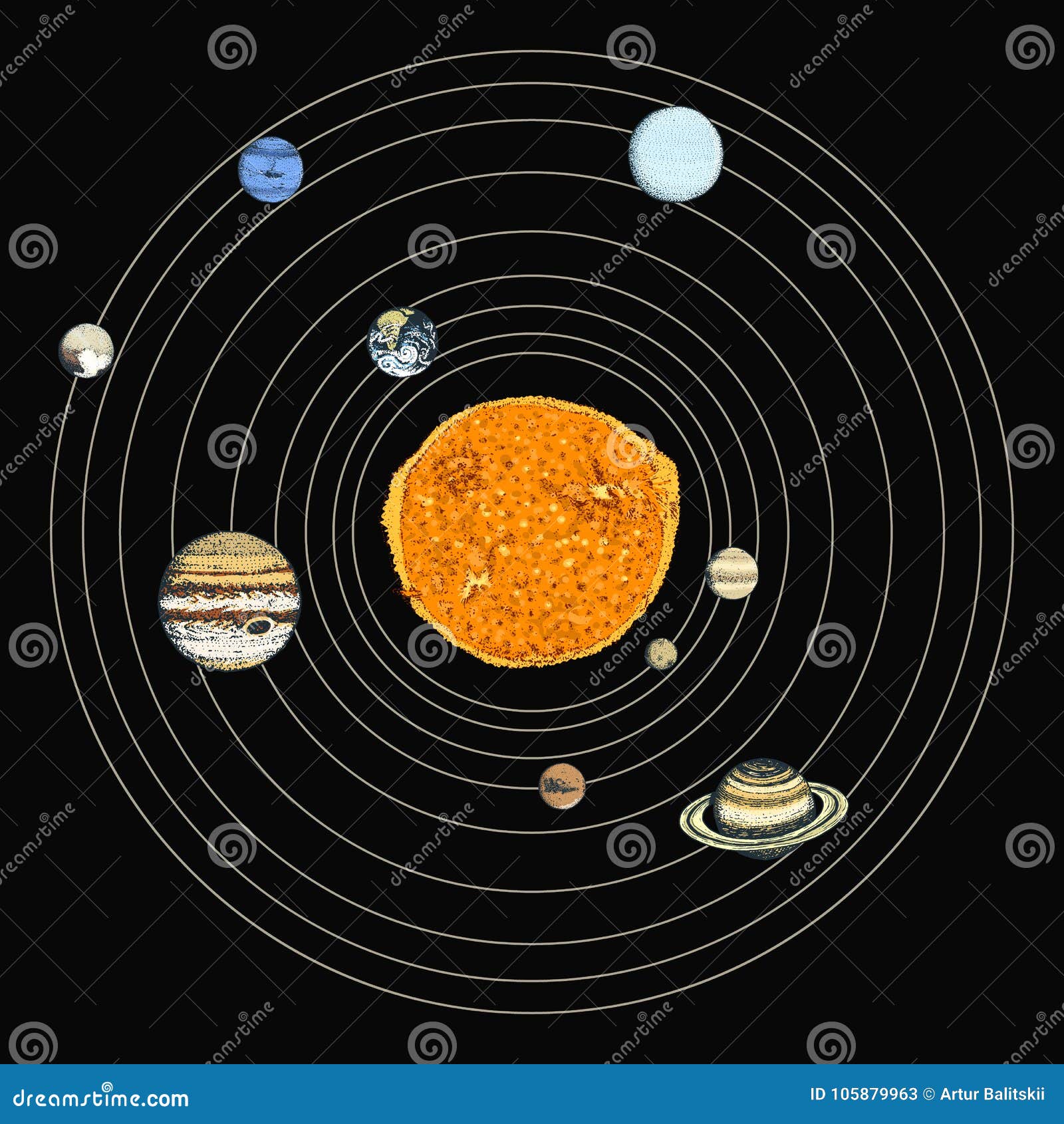 Planètes Dans Le Système Solaire La Lune Et Le Soleil