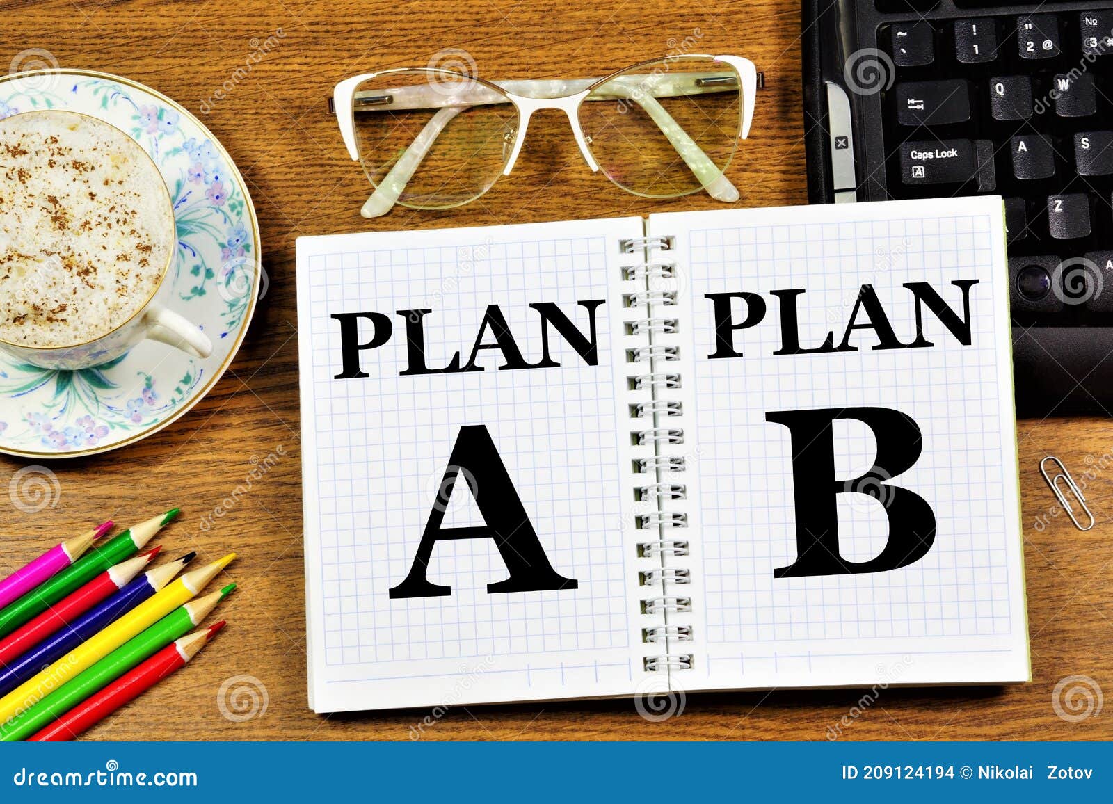Plan a and Plan B. the Text Label in the Working Notebook Stock Photo