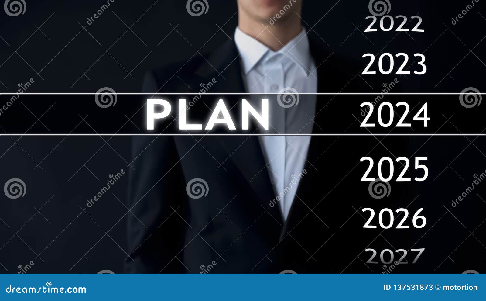 Plan for 2024, Businessman Chooses File on Virtual Screen, Startup