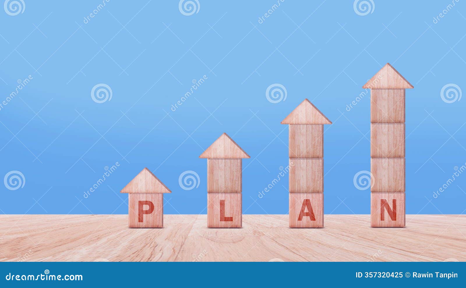 plan concept, business and marketing, objective, strategy, plan and implementation, action plan icon on wooden cube blocks for