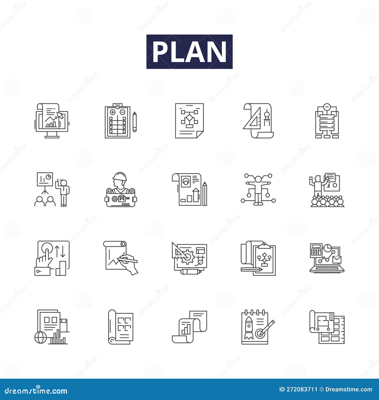 Plan Line Vector Icons And Signs. Design, Map, Outline, Arrange Chart Design Outline Or Plan