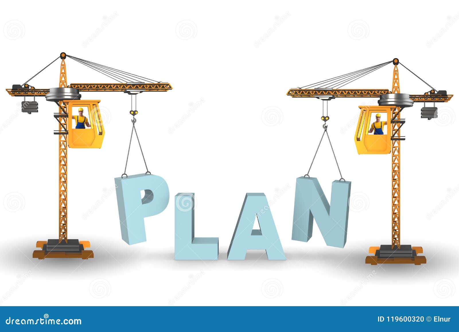 The Plan and Strategy Concept with Crane Lifting Letters Stock