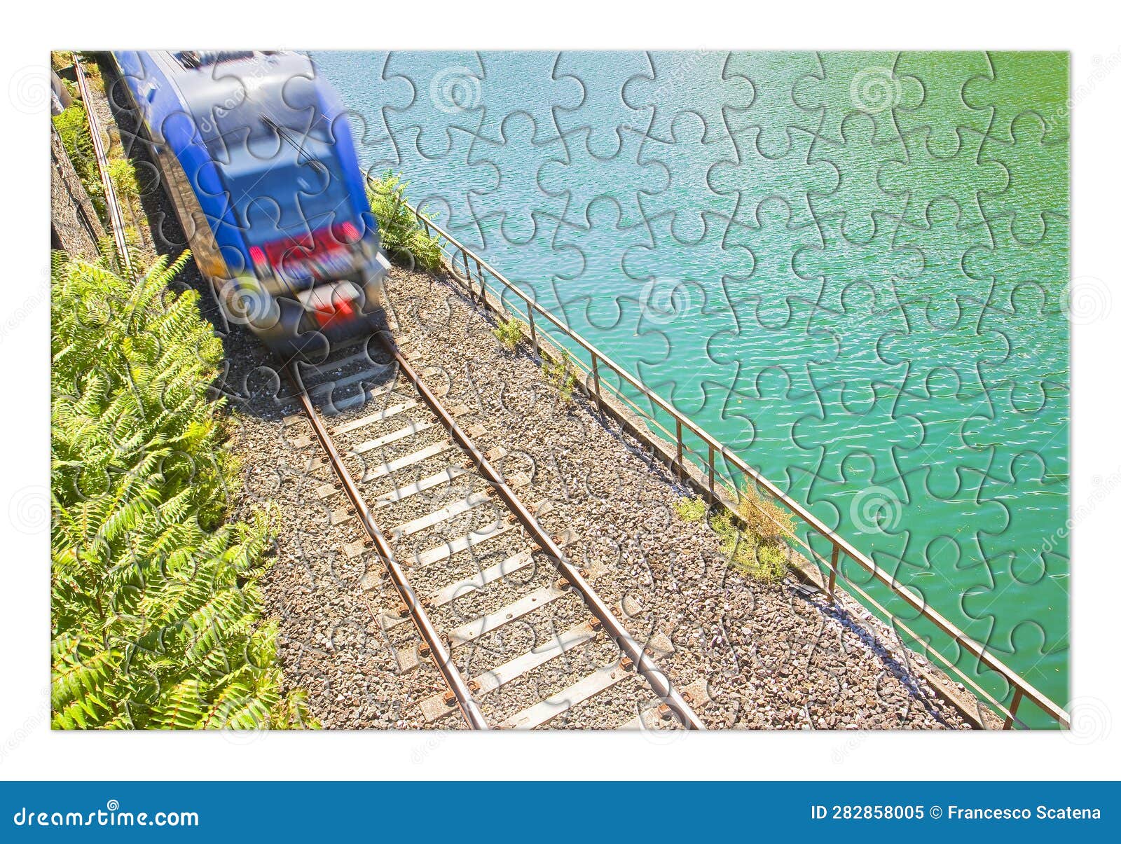 Plan Your Trip by Train Concept in Jigsaw Puzzle Shape Stock Image