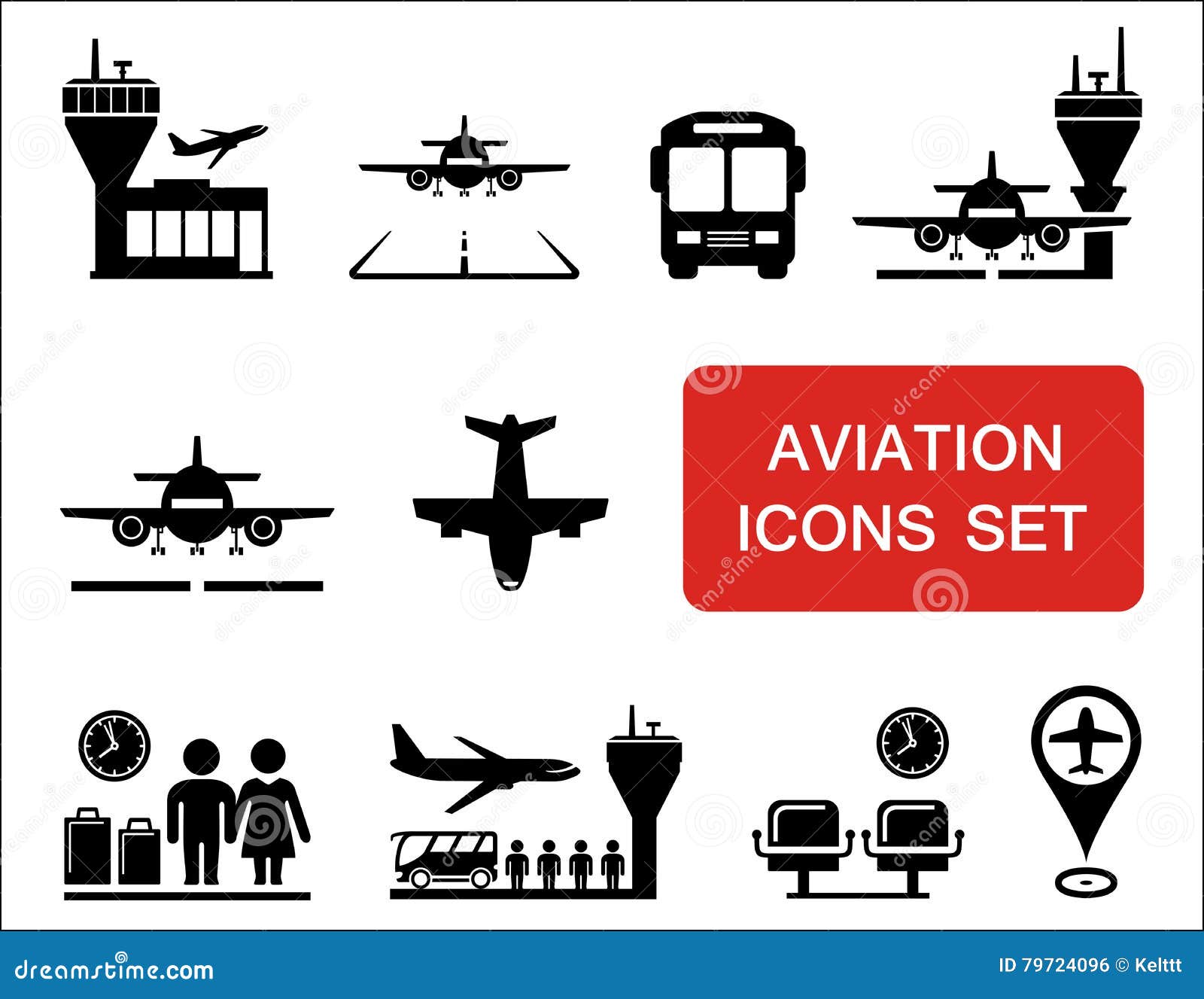 plane and aviation icons with red signboard