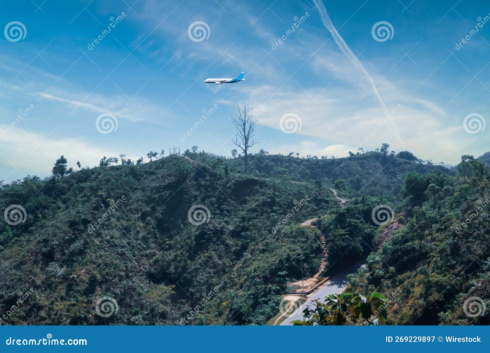 Plane Flying Over Beautiful Mountains, Trees, Hills on a Sunny Day ...
