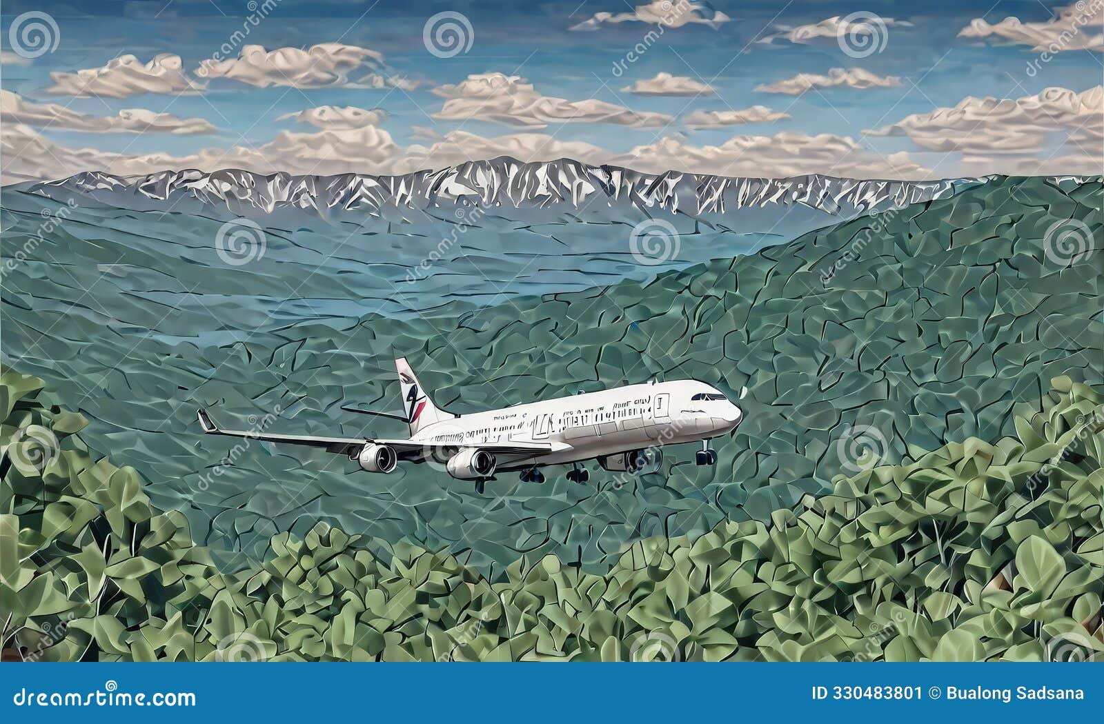 plane flying over lush green forest