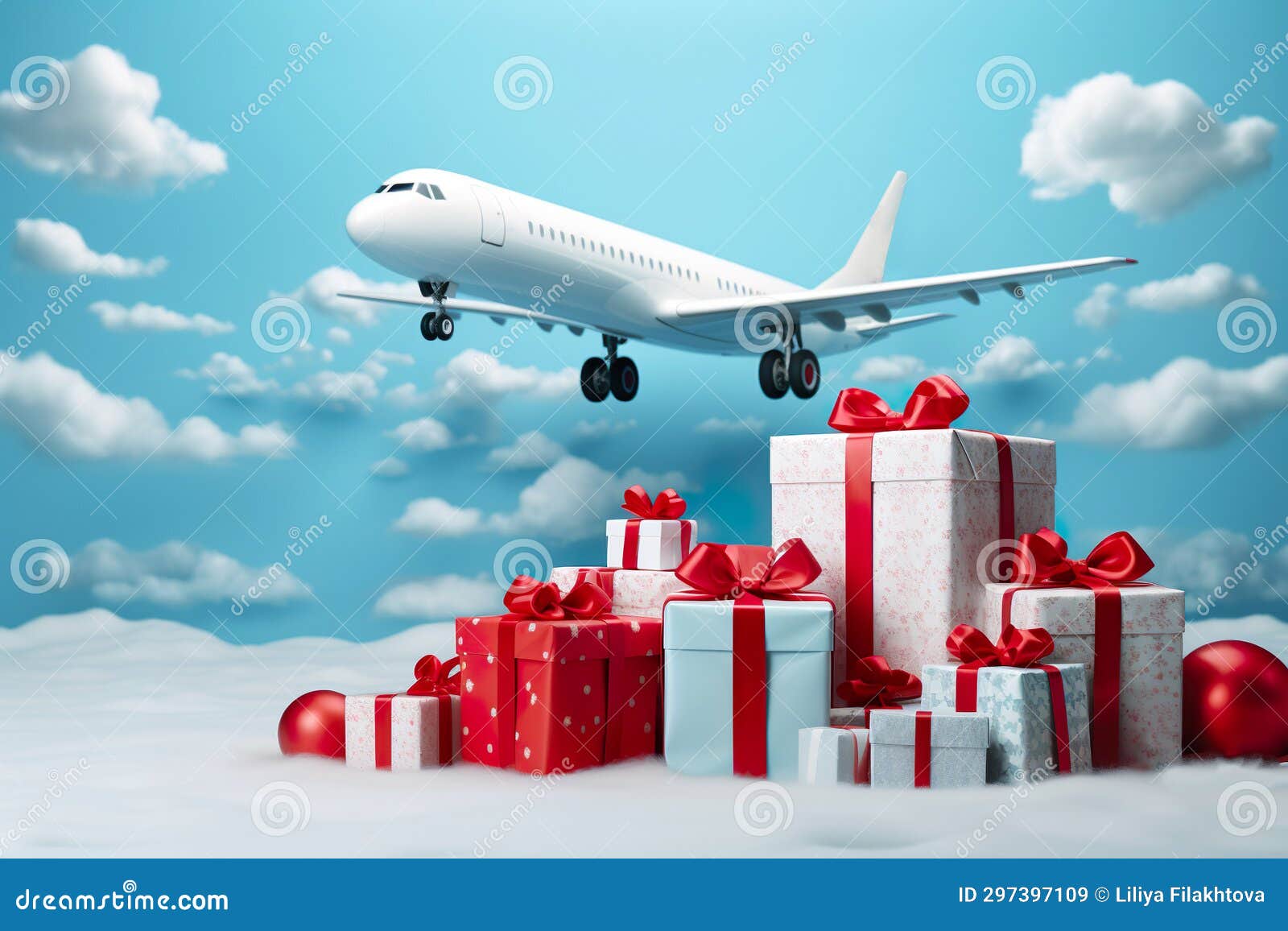Plane, Gift Boxes, Holidays Gift Concept Christmas, Valentines Day